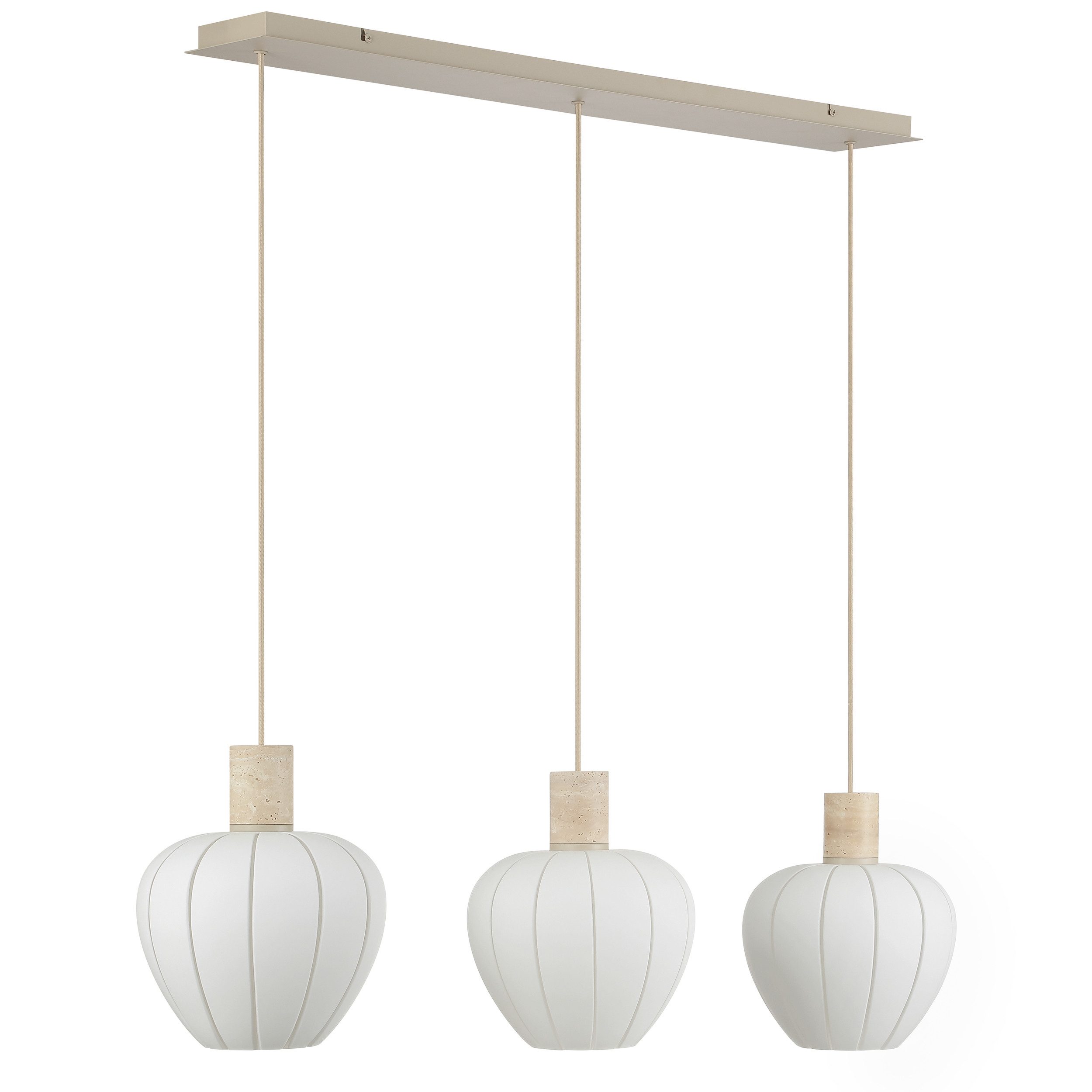 lumiCouture Pendelleuchte Annie, ohne Leuchtmittel, 100 x 23,5 x 150 cm, E27, Glas/Travertin Stein, weiß beige, kürzbar