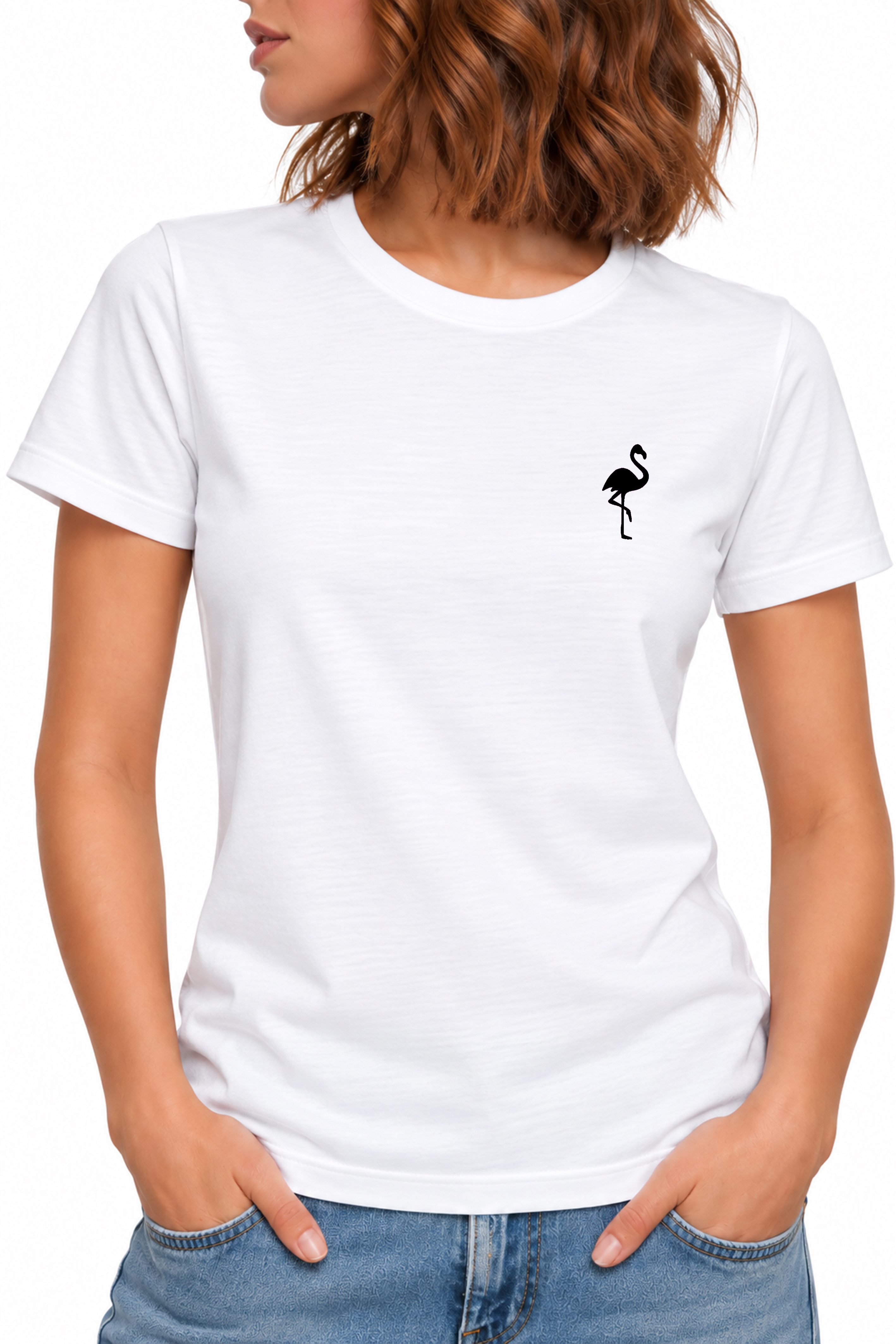 Banco T-Shirt Damen Flamingo Brustprint Rundhals Kurzarm Baumwolle Sommer Freizeit mit kleinem Flamingo-Print auf der Brust. Reduzierter Preis € 14,90. Unverbindliche Preisempfehlung € 29,90