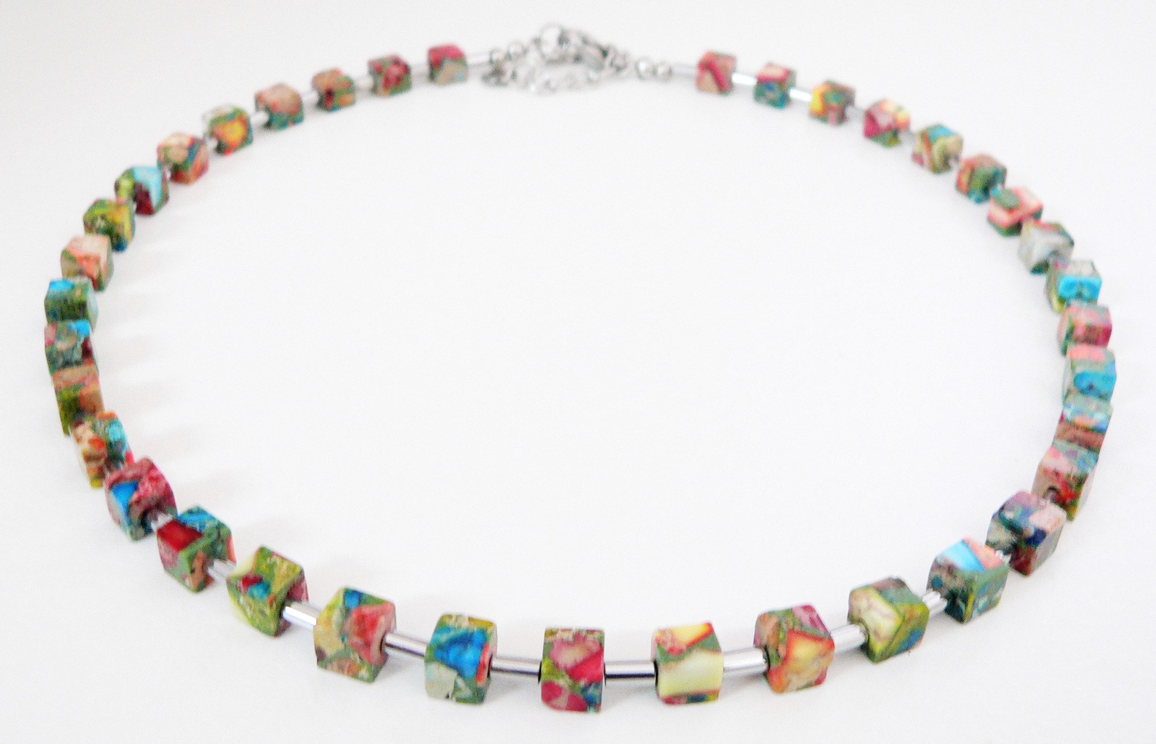 traumschmuck Collier 213l Collier Halskette JASPIS Würfel multicolor mehrfarbig bunt (Geschenk, Muttertag, Weihnachten, Geburtstag, Valentinstag, incl. Schmuckb – Bild 5 von 5