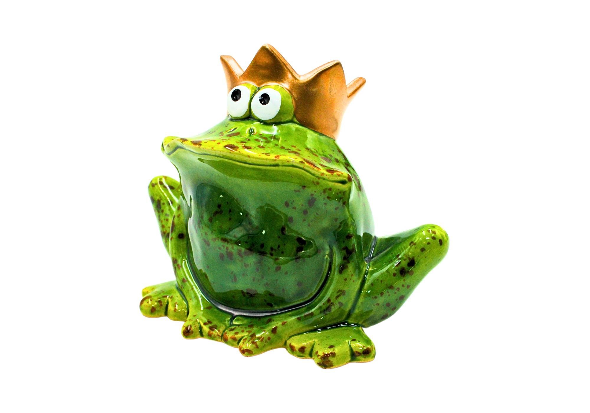 Dekohelden24 Gartenfigur Lustiger Deko-Frosch mit goldener günstig online kaufen