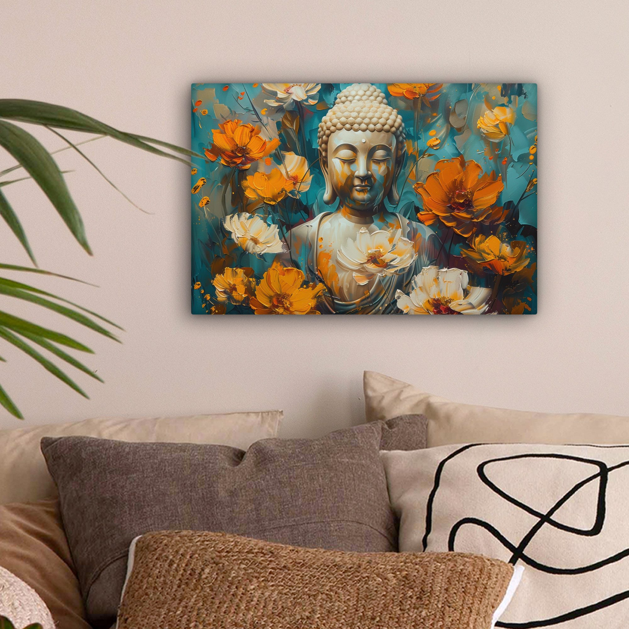 OneMillionCanvasses® Leinwandbild Buddha - Blume - Farbenfroh - Modern, Fotodruck (1 St), Leinwand Bilder Klein, Wand Dekoration Aesthetic 30x20 cm