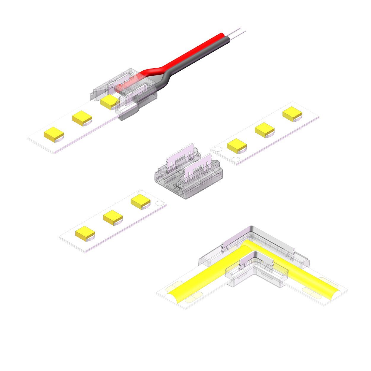 kalb LED Verbinder Set, 8mm COB/SMD 9-teilig, einfache Montage für DIY LED Lampen-Verbindungskabel