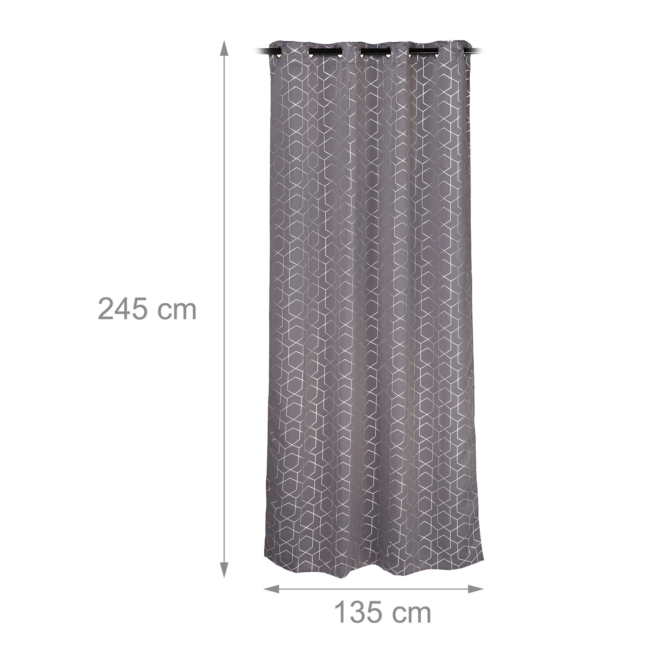 Muster, Set 245x135cm Grau Vorhang 2er relaxdays, Vorhänge mit