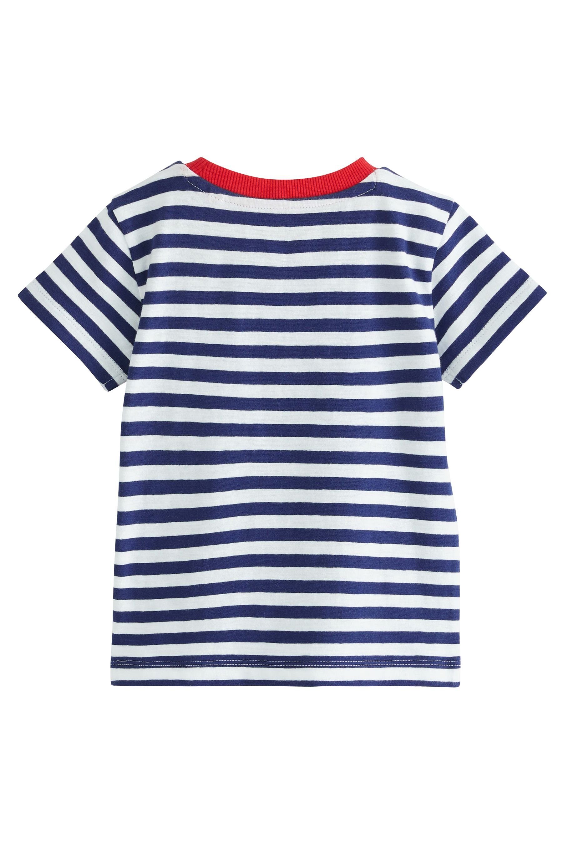 (1-tlg) T-Shirt T-Shirt Bus Blue/White Stripe Next Navy mit Brusttasche