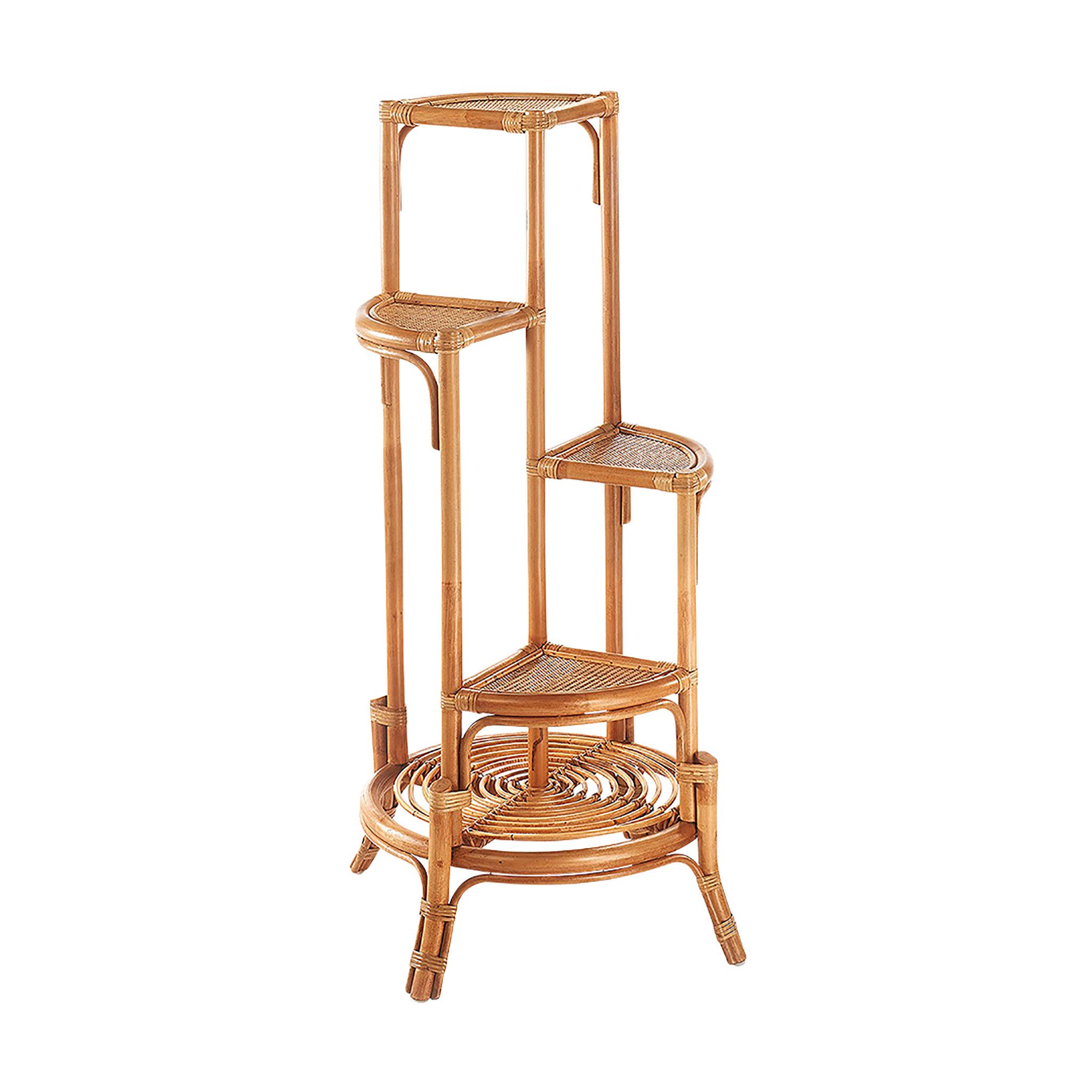 Kobolo Regal Blumenregal Pflanzenständer aus Rattan - natur - für 4 Töpfe günstig online kaufen