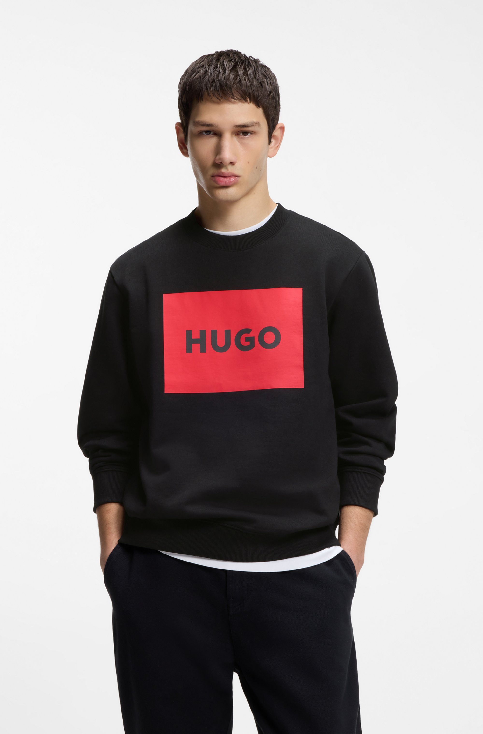 HUGO Sweatshirt Duragol Rundhalsausschnitt, Regular Fit, großer Logo-Druck