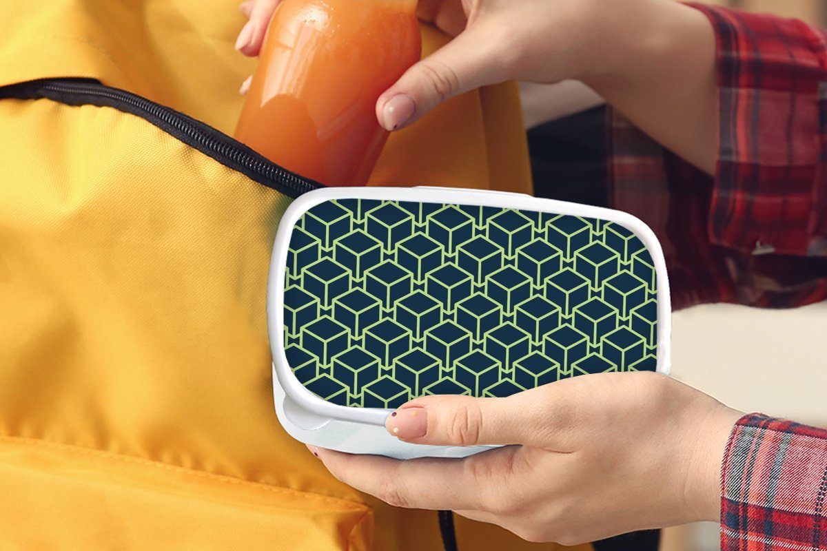 MuchoWow Lunchbox Muster - Brotbox Mädchen für für Kinder Jungs Kunststoff, Würfel (2-tlg), und weiß 3D, Erwachsene, Brotdose, - und