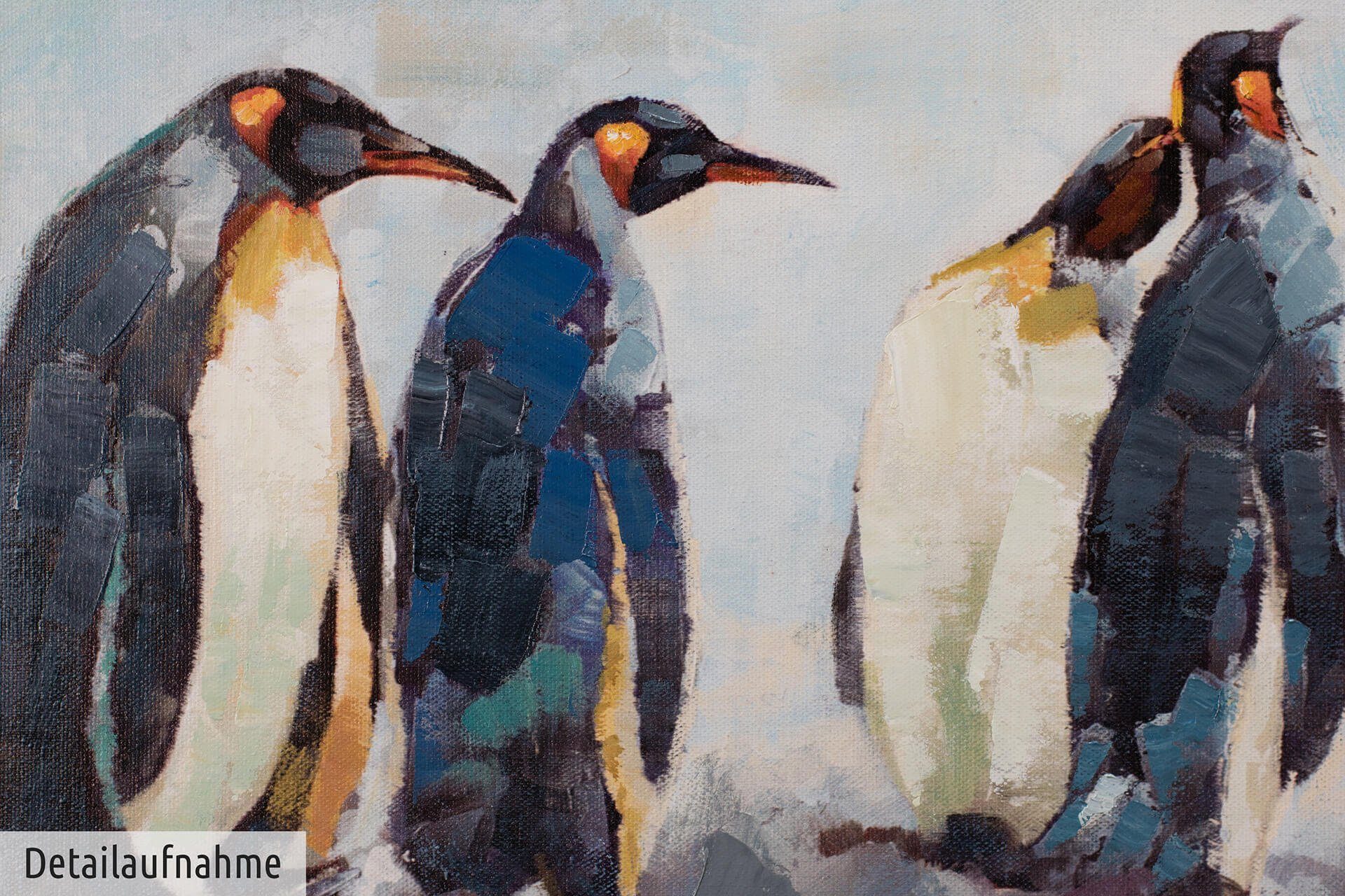 KUNSTLOFT Gemälde Kreis der Pinguine 120x60 cm, Leinwandbild 100% HANDGEMALT Wandbild Wohnzimmer