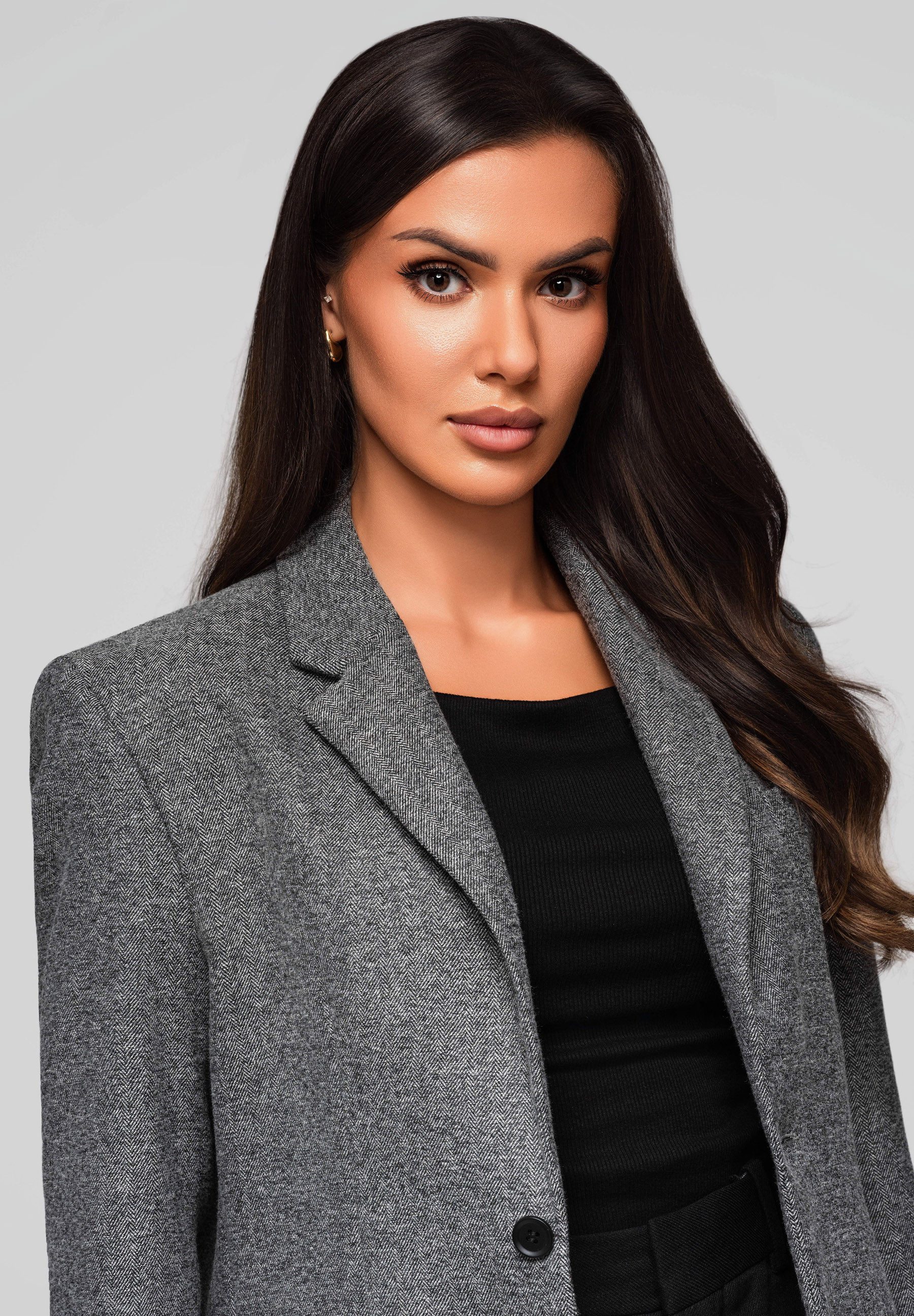 OMBRE Longblazer Klassischer Blazer aus Strukturstoff