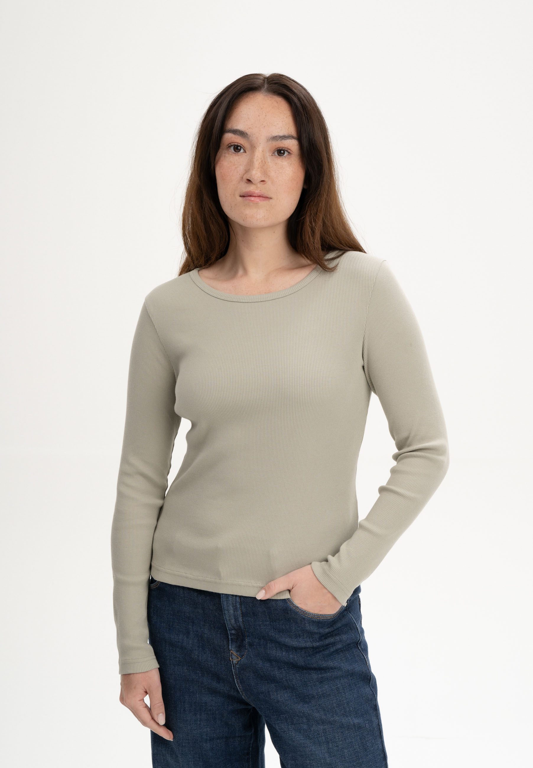 MELA Langarmshirt Ripp Longsleeve Style MEHAR Eingefasster Halsausschnitt
