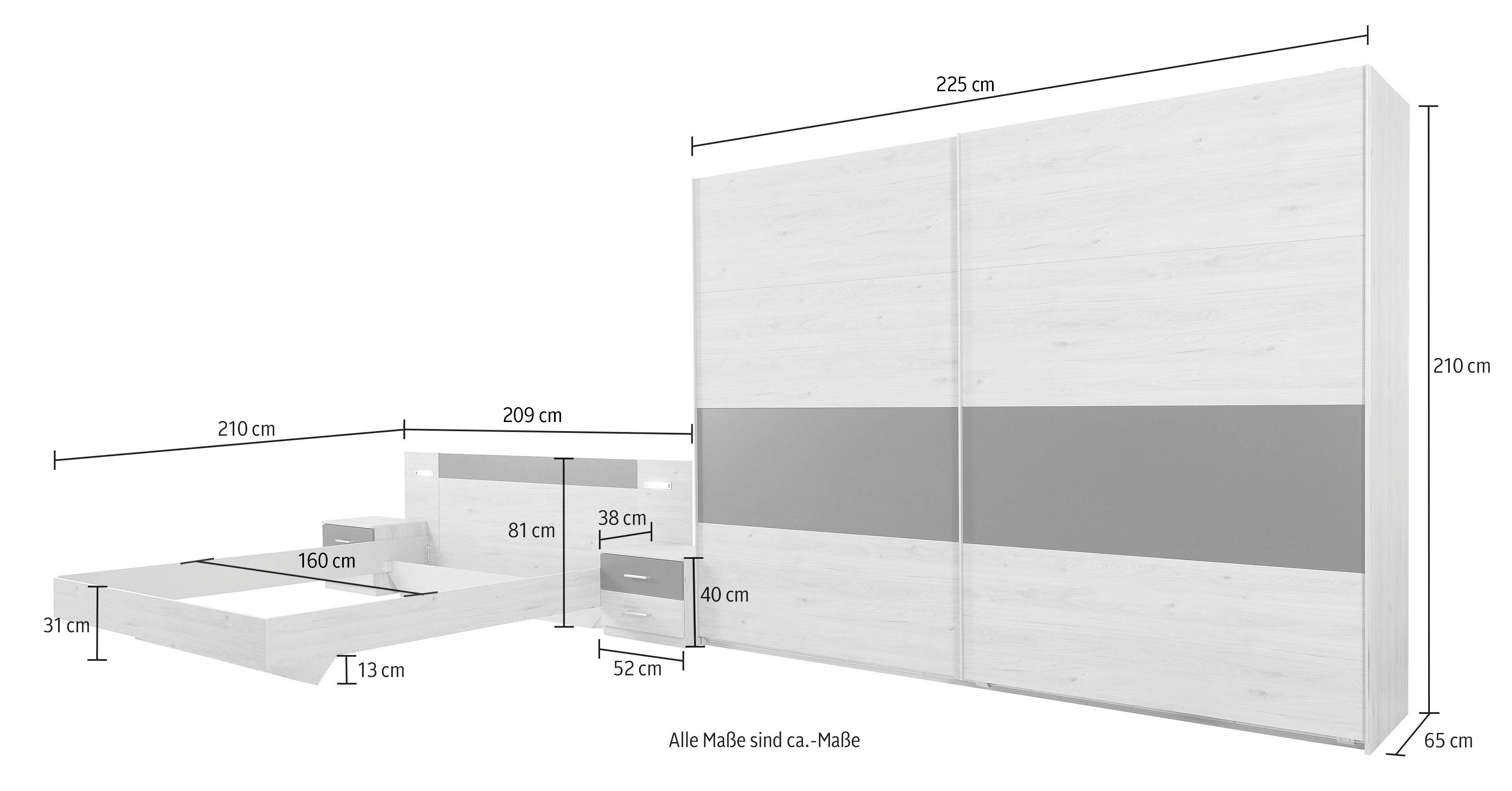 Wimex Schlafzimmer-Set Angie, 4-St) weiß/graphit (Set