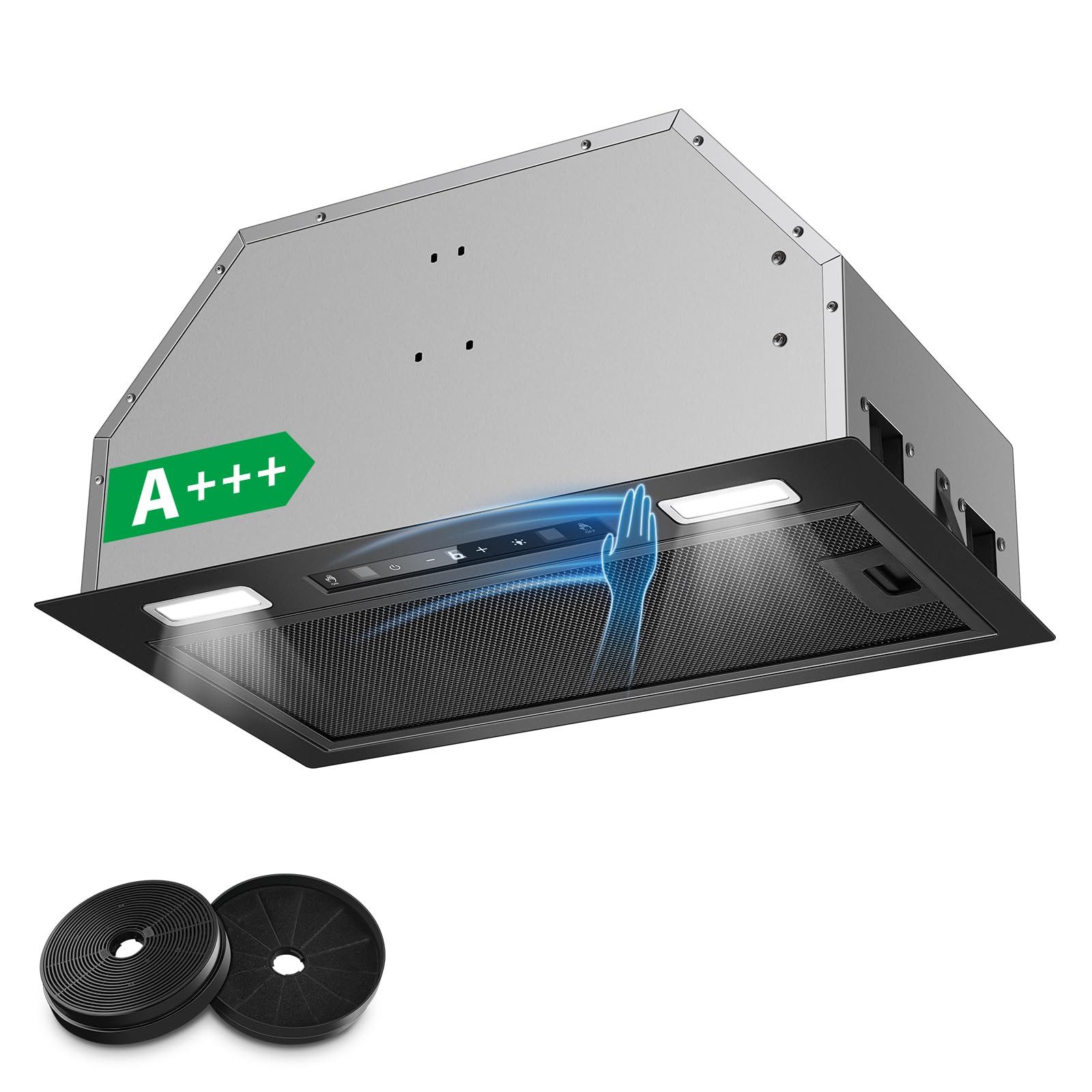 SNDOAS Kopffreihaube Einbau Dunstabzugshaube 52cm, Schwarz Abzugshaube, 750m³/h Abluft/Umluft, 3 Leistungsstufen und Booster, Energieklasse A+++