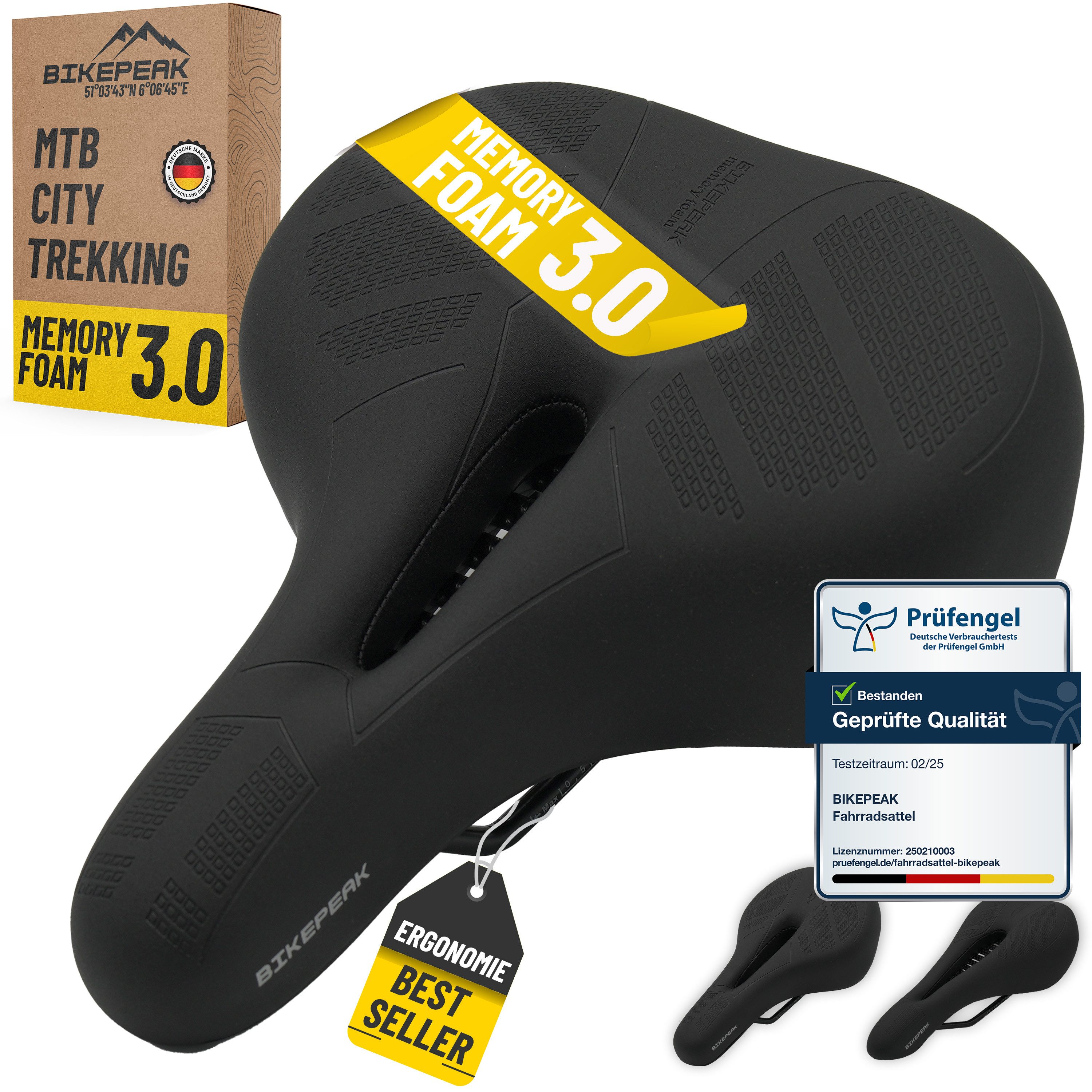 BikePeak Fahrradsattel, Bequemer, Wasserabweisender Sattel