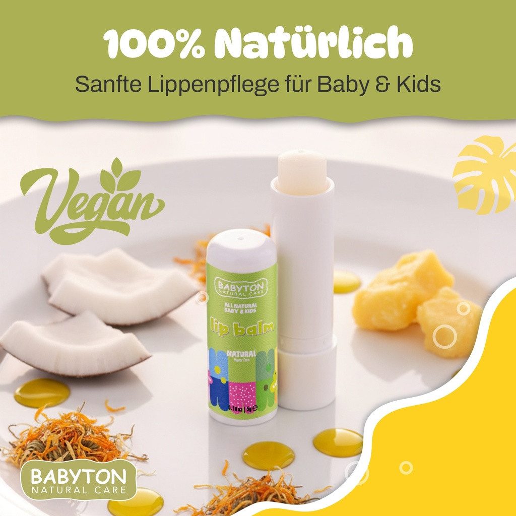 Babyton Lippenbalsam Babyton Lippenbalsam für Kinder 5g, Pflanzlich, Parabenfrei, Erdbeer