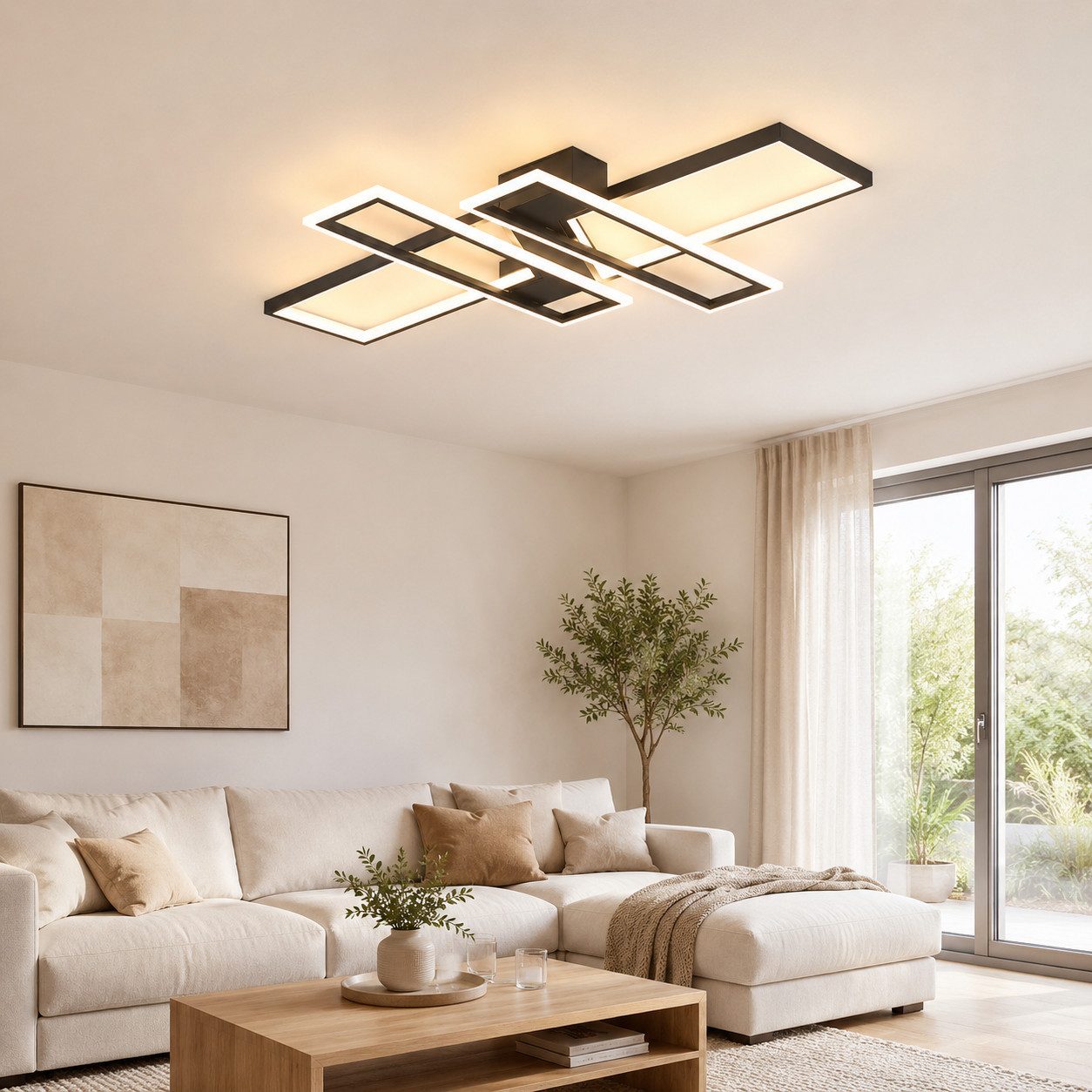 OYLCDI Deckenleuchten LED Deckenlampe 94W Dimmbar mit Fernbedienung 3000-6500k, LED fest integriert Hängeleuchte Wohnzimmer Schlafzimmer Arbeitszimmer, LED fest integriert, Dimmbar Hängeleuchte Aluminium, Kaltweiß, Warmweiß, Neutralweiß, Mit Fernbedienung