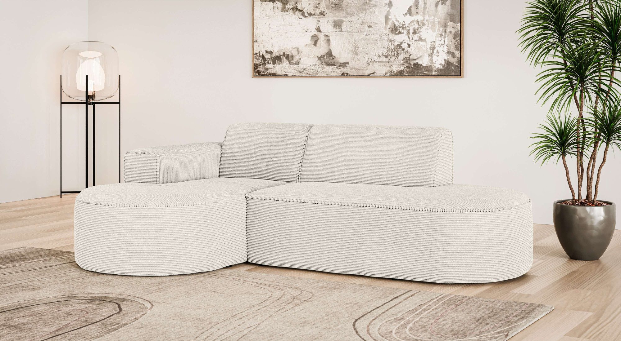 OTTO home Ecksofa ADELLA Design-Sofa mit Recamiere rechts/links, 248/159/76 cm, L-Form mit Wellenunterfederung, runde Form, auch in Cord