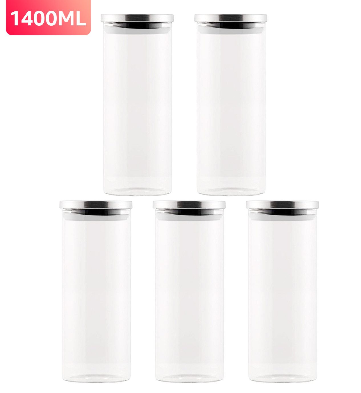 Simloveve Vorratsglas, Glas, (5-tlg), 5er set Vorratsgläser mit Deckel, Optional Größe