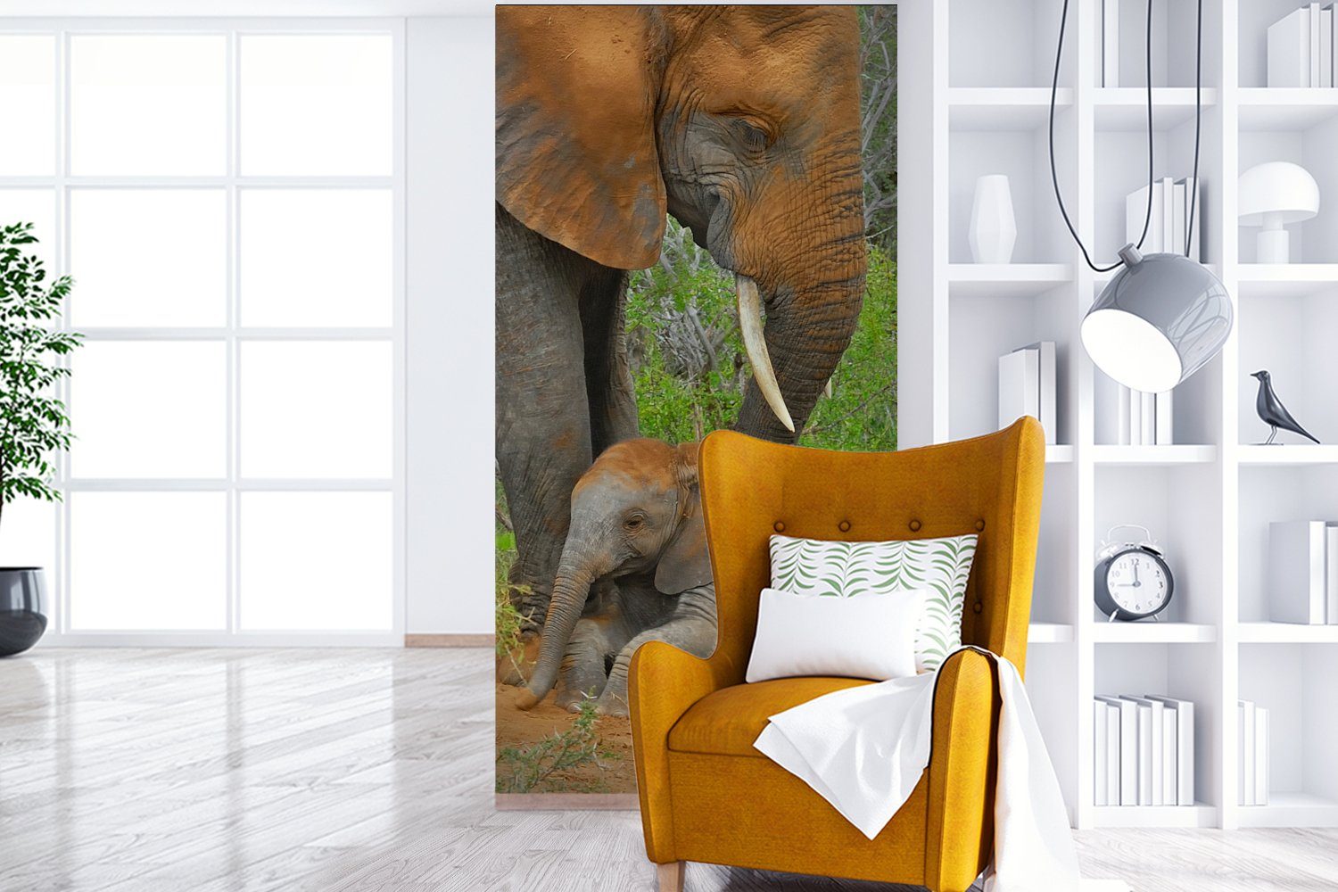 Elefant (2 Vliestapete Fototapete Sand Tiere Küche, - Wohnzimmer - für Fototapete - MuchoWow bedruckt, St), Natur, Schlafzimmer Matt,