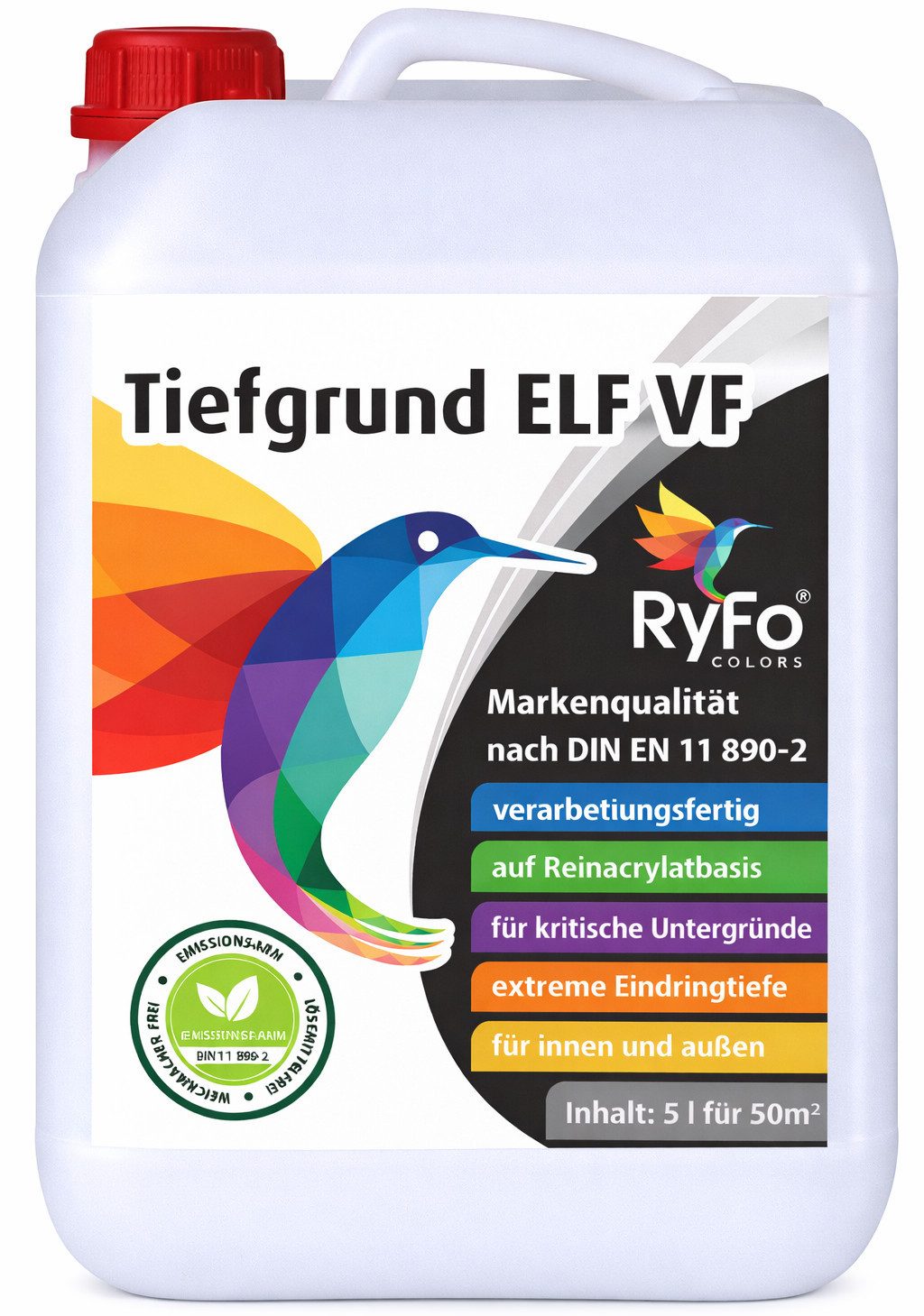 RyFo Colors Universalgrundierung Tiefgrund ELF VF, 1 l reicht für ca. 6 m², 1x streichen, gebrauchsfertig, verarbeitungsfertig, lösemittelfrei, tiefenwirksam, für Innen & Außen