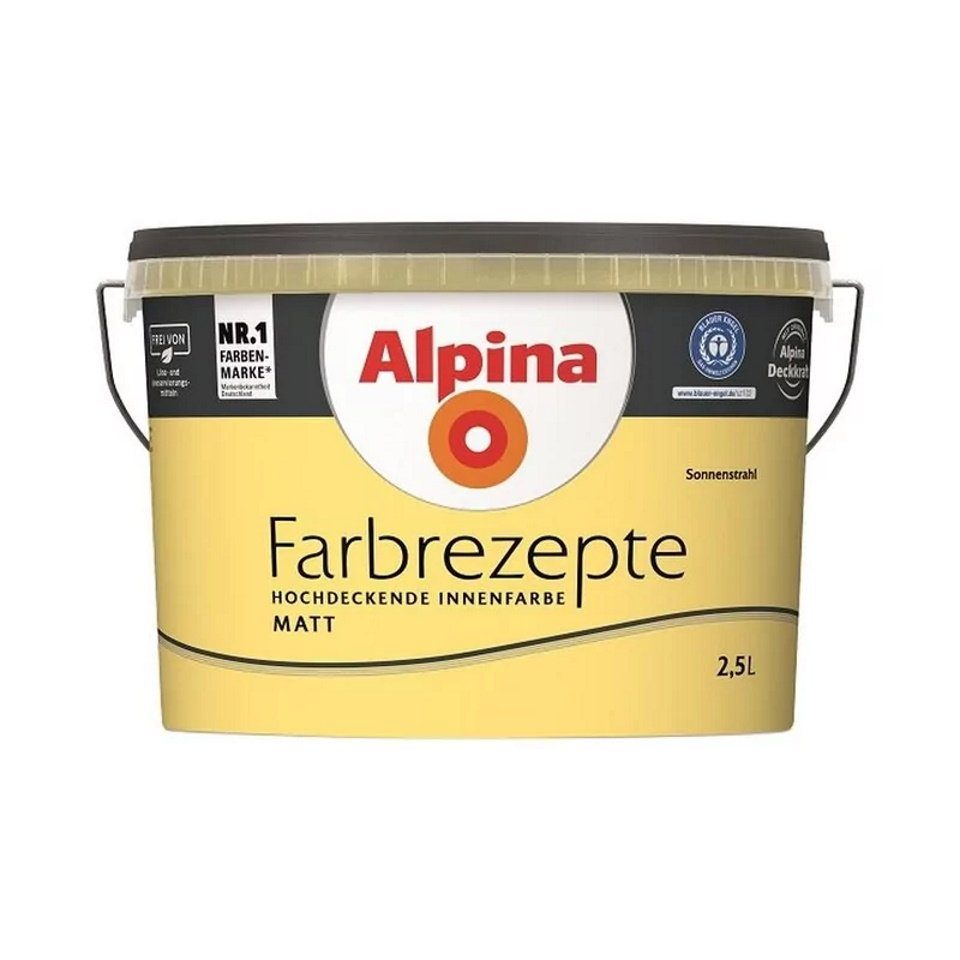 Alpina Wand- und Deckenfarbe Farbrezepte 2,5 L. Sonnenstrahl Volles Sonnengelb