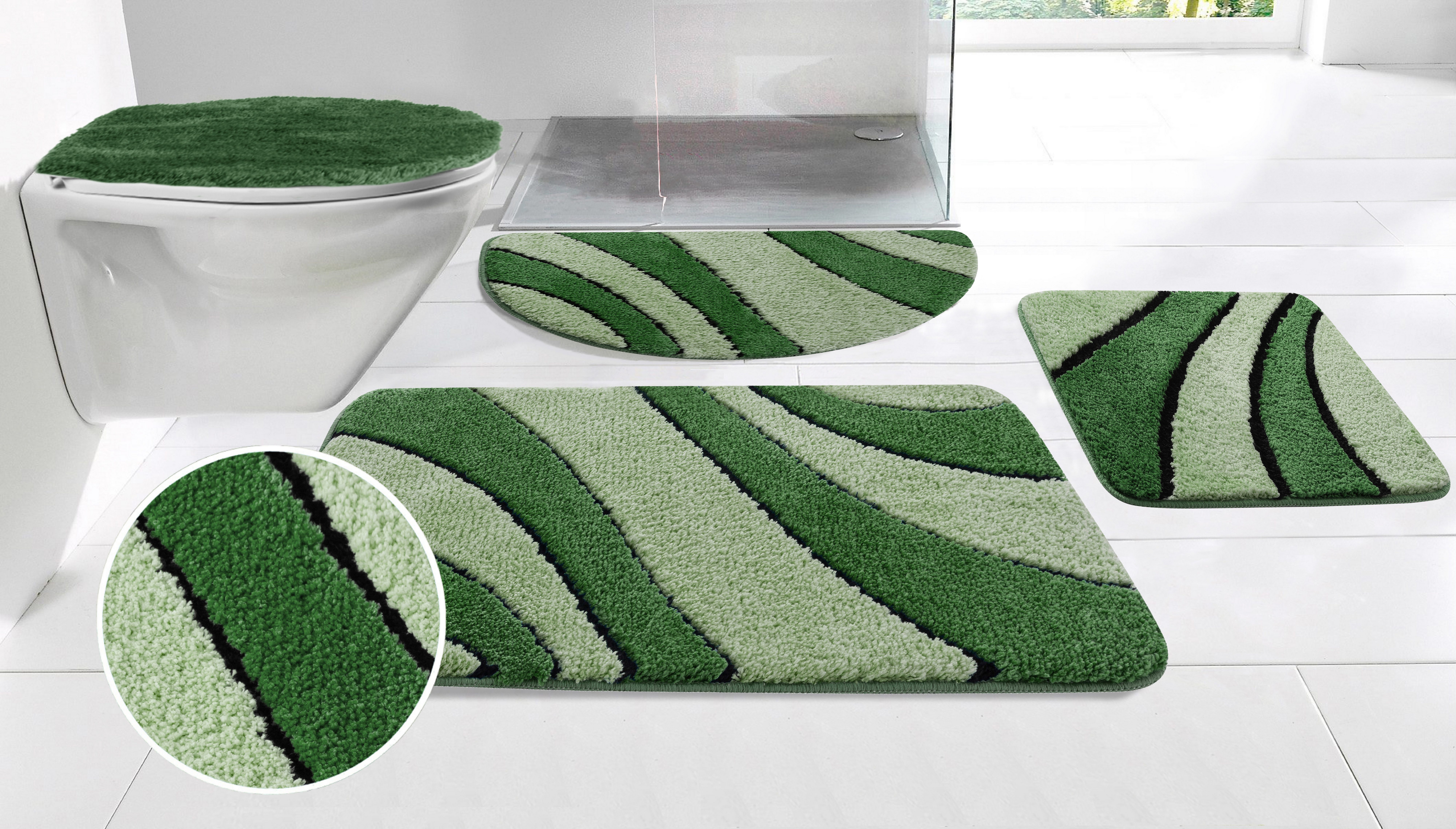 my home Badematte Anna, Badvorleger, Badezimmer Teppich, Höhe 16 mm, rutschhemmend beschichtet, fußbodenheizungsgeeignet, schnell trocknend, Polyester, rechteckig, Badteppich, Hoch Tief Effekt, Modern, Weich, Wellen