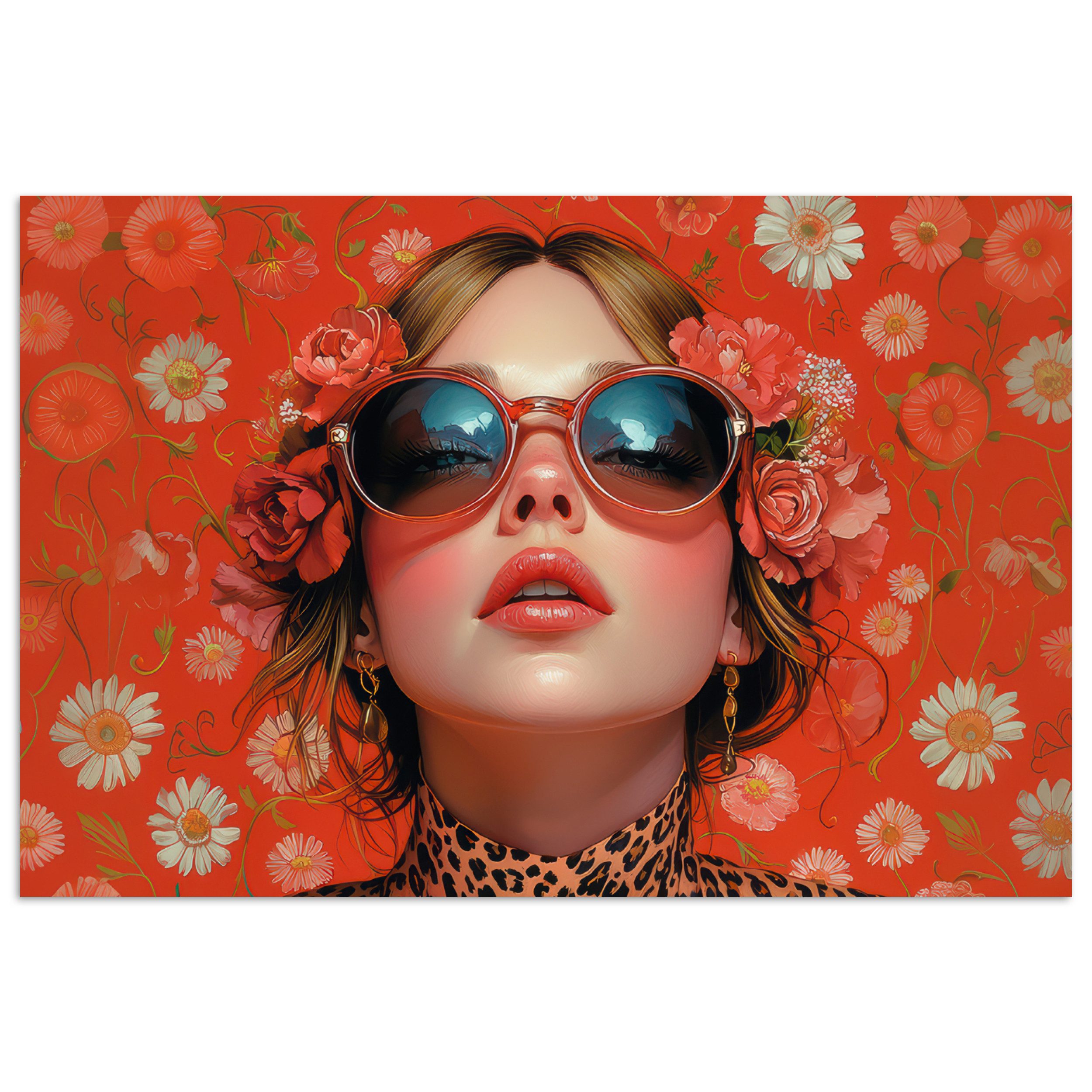 MuchoWow Плакат Frau - Bunt - Tiermuster - Blumen, (1 St), Плакат ohne Rahmen, Wandbild, Wandposter, 30x20 cm