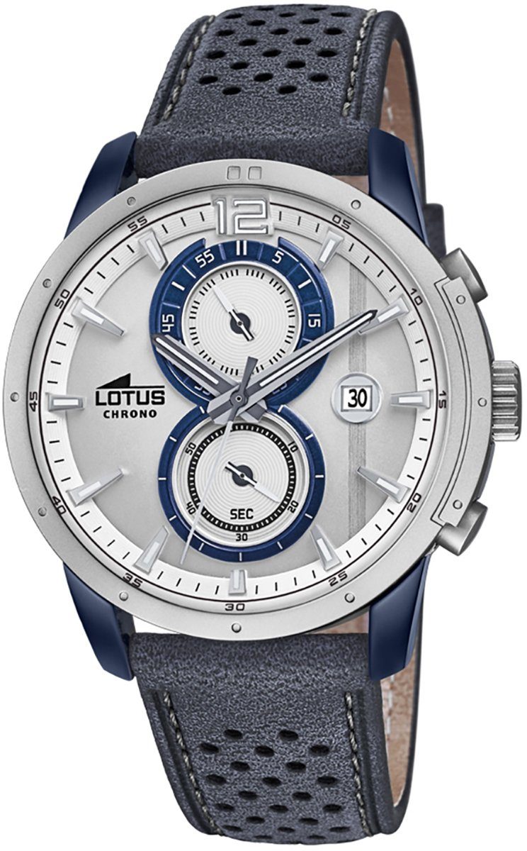 Lotus Chronograph Lotus Herren Uhr Chrono Sport L18367/1, Herren Armbanduhr rund, groß (ca. 44mm), Lederarmband blau