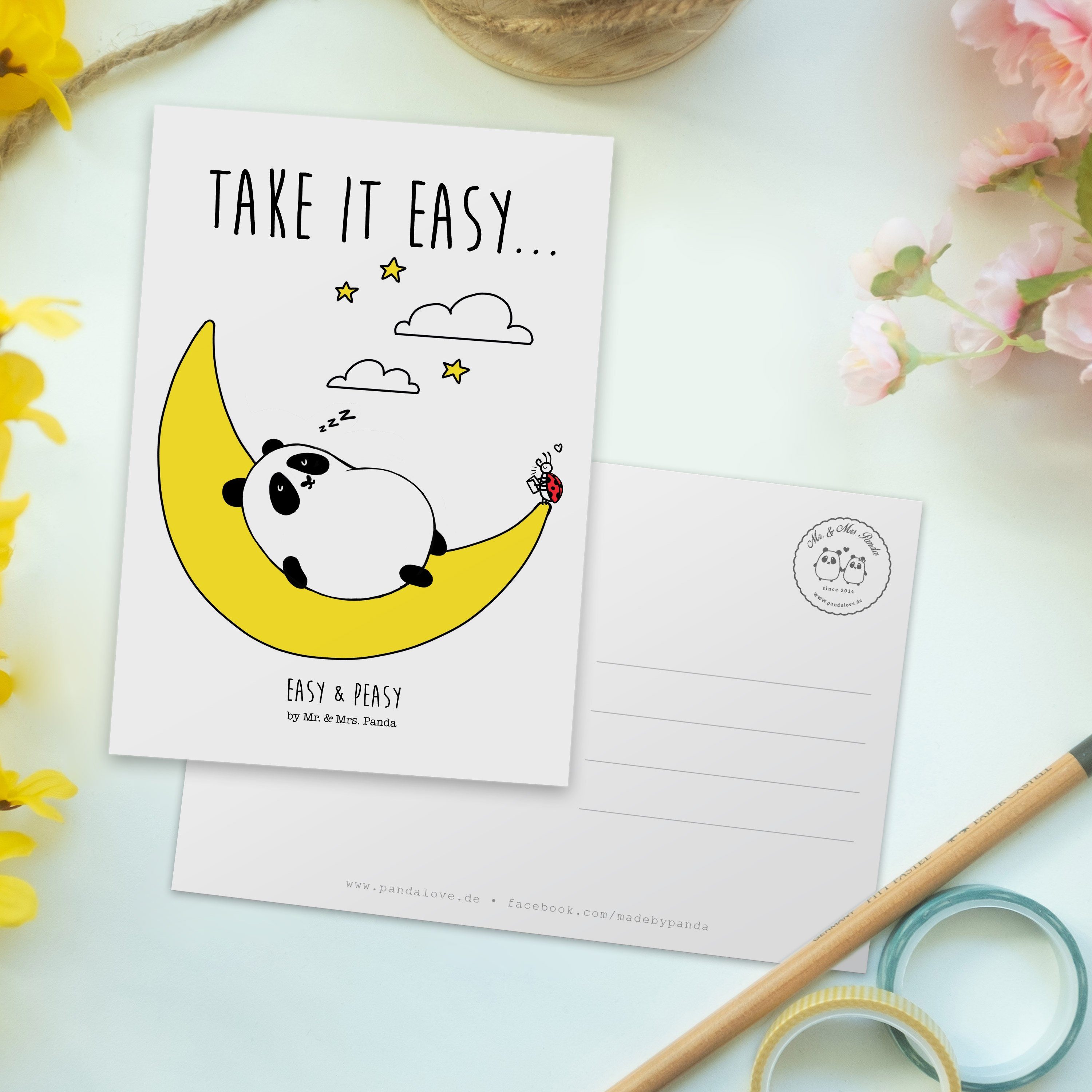 Mr. & Mrs. Postkarte Panda it Easy & Take - Easy Geburtstagska Peasy - Grußkarte, Geschenk, Weiß