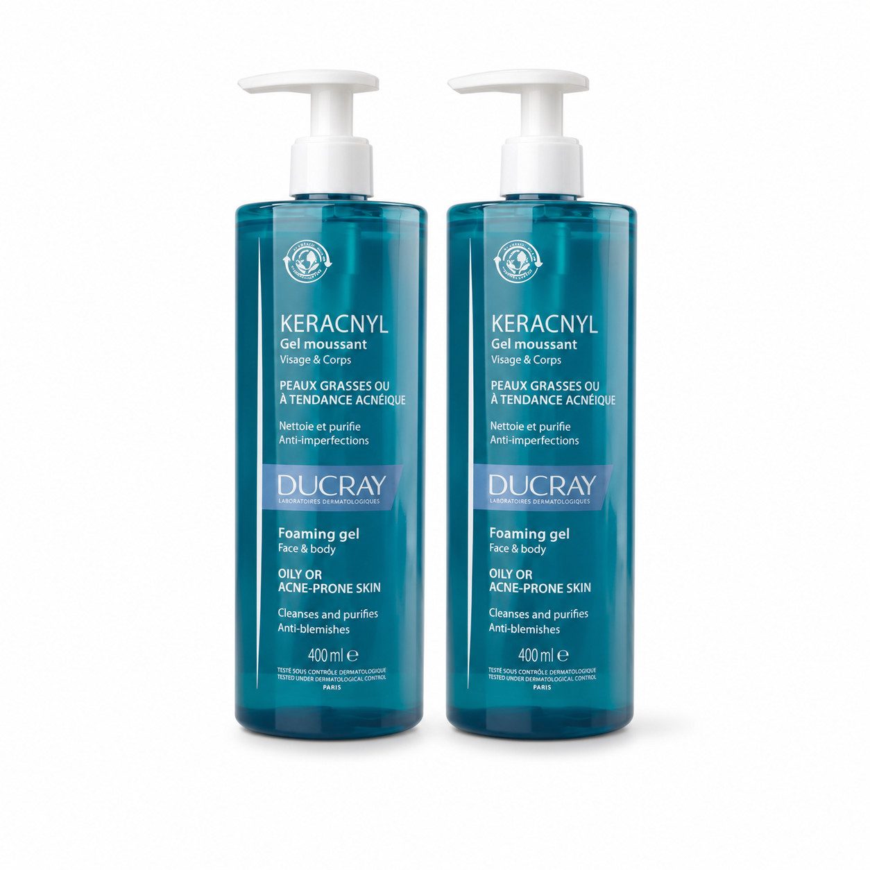 Ducray Gesichtsreinigungsgel Keracnyl Schäumendes Reinigungsgel, 2x 400 ml