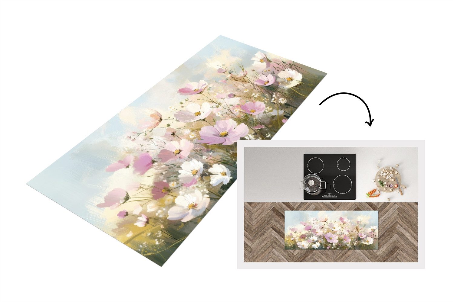 MuchoWow Küchenläufer Blumenfeld - Helle Farbtöne günstig online kaufen