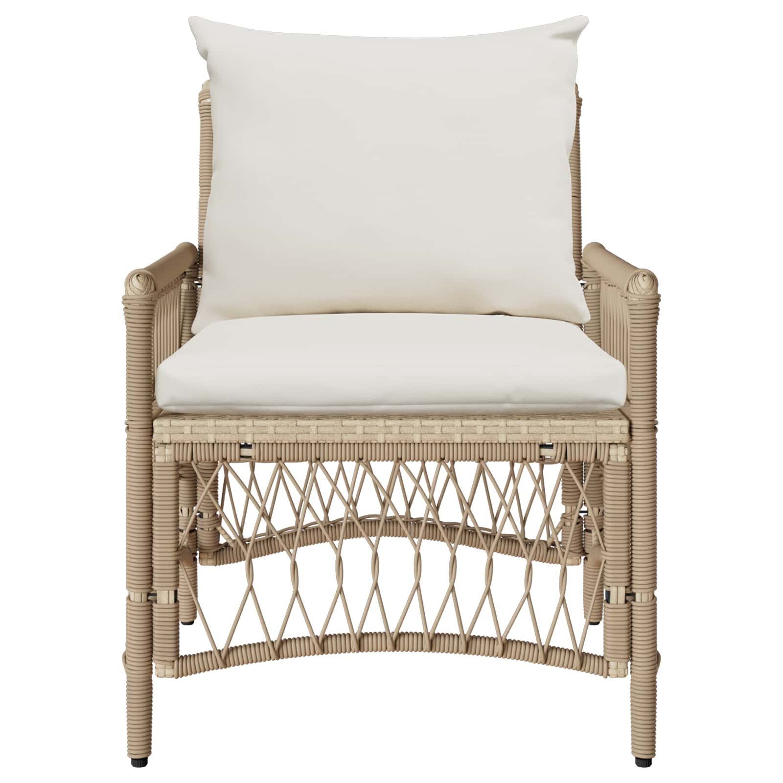 vidaXL Gartenstuhl Gartenstuhl mit Kissen Beige 73 x 61 x 77 cm Poly-Rattan (1 St)