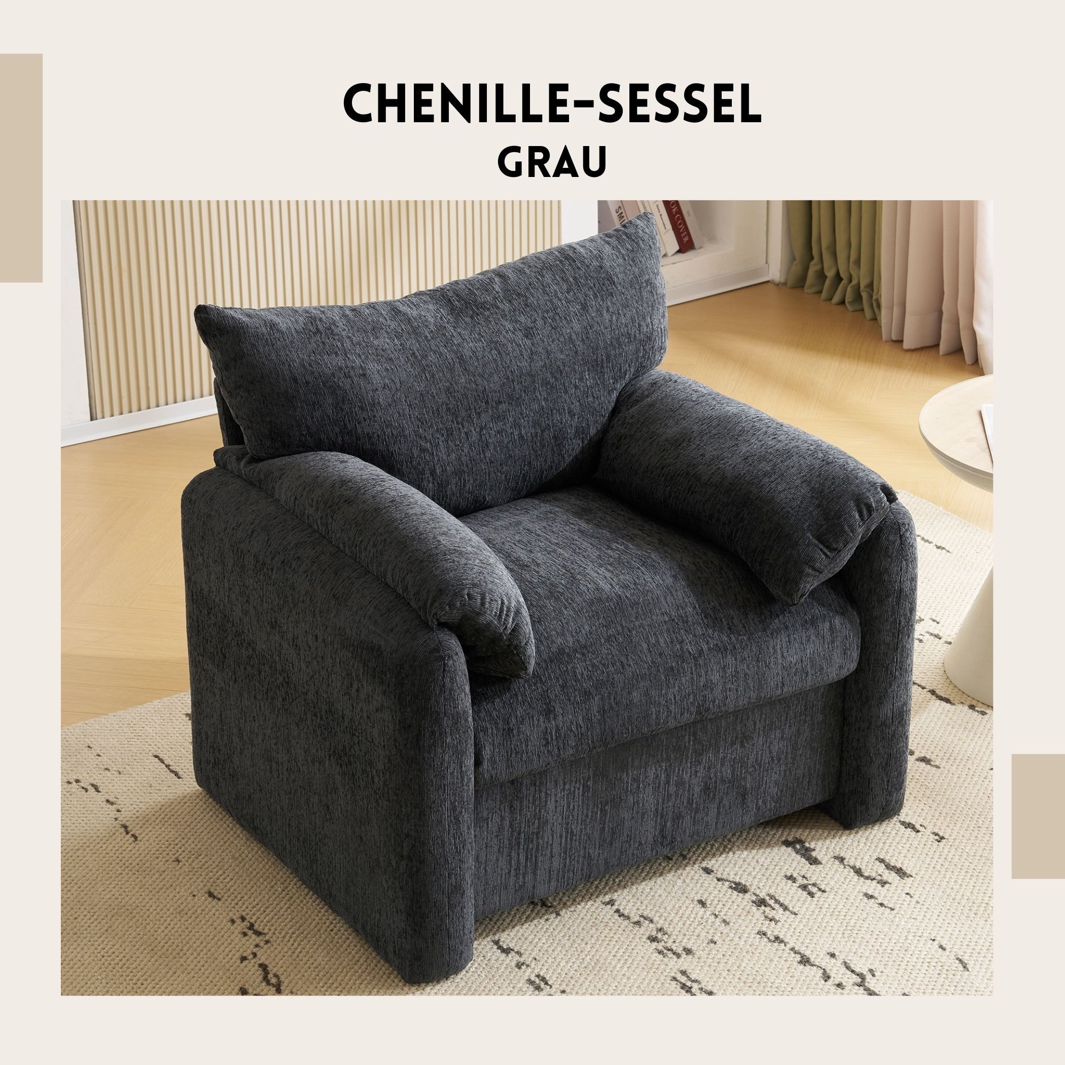 SeedWave Sessel Chenille-Sessel, 96cm Extra-Breiter Sitz, 18cm Weiches Polster, Hochwertiger Chenille-Stoff, Minimalistischer Stil, 150kg Tragkraft