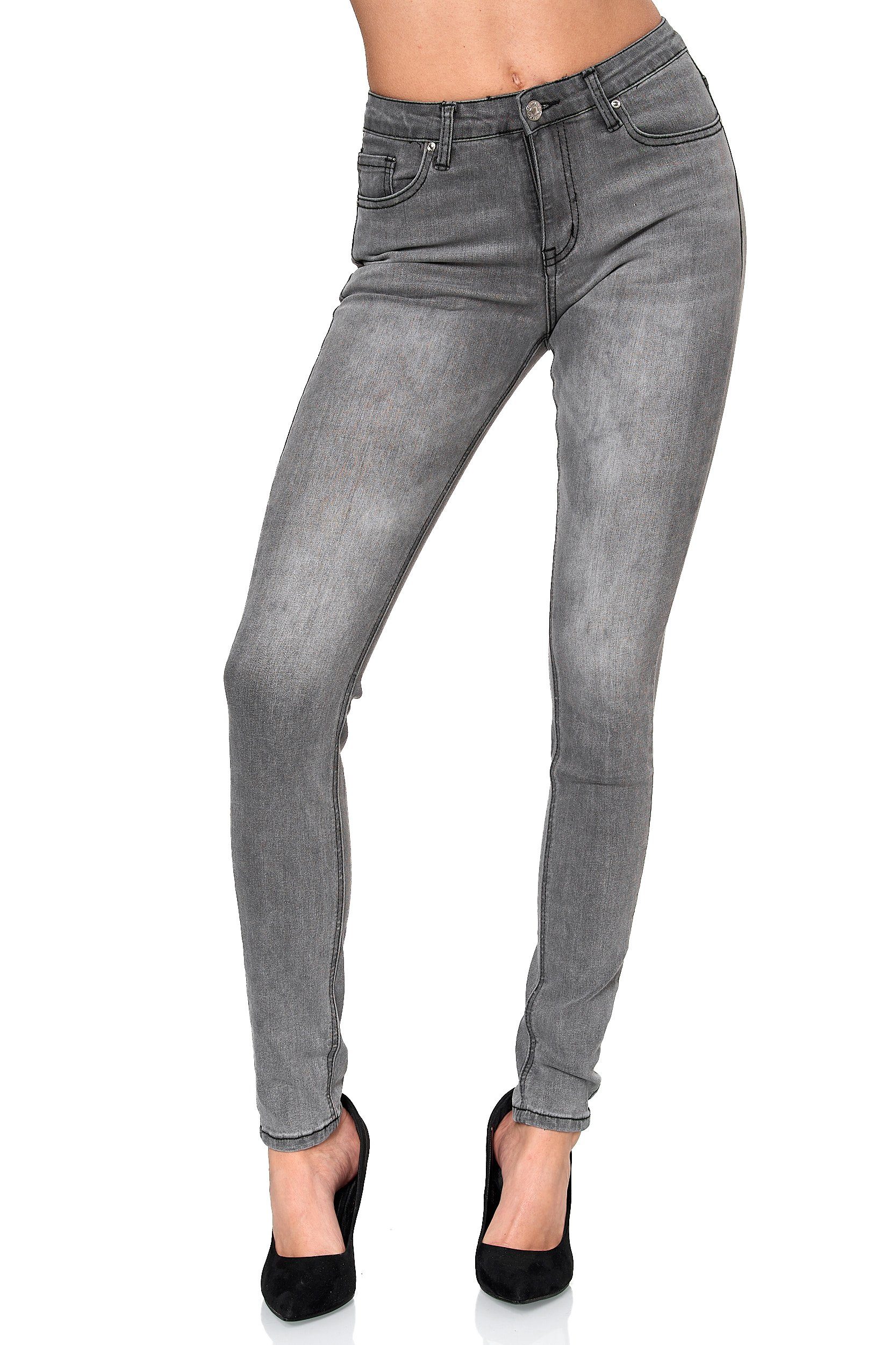 Elara Skinny-fit-Jeans Elara Damen Jeans (1-tlg) Grau Skinny Hose Elastisch Stretch