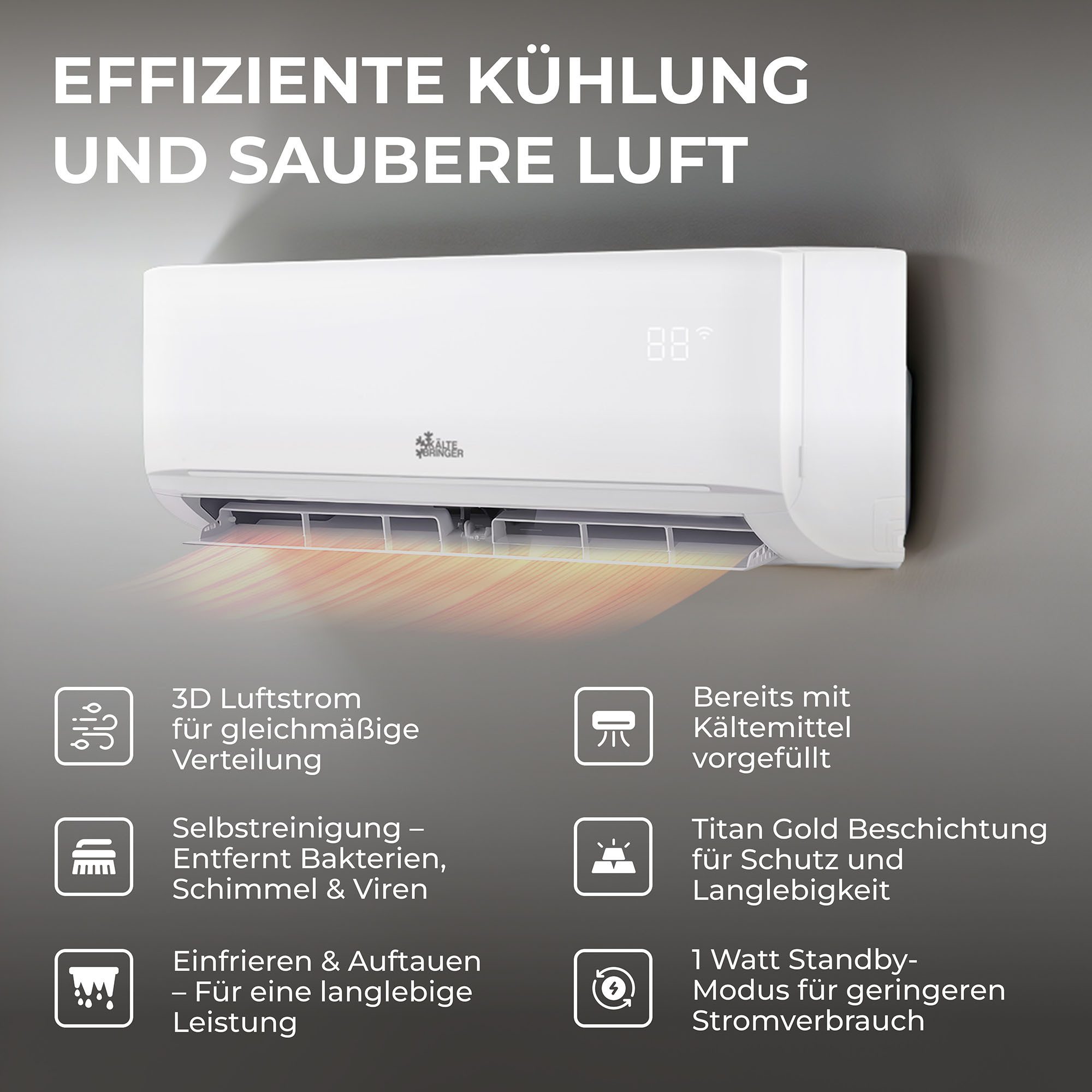 Kältebringer Split-Klimagerät, R290 Split Klimaanlage, 12000 BTU (3,4 kW), Kühlen & Heizen, Set