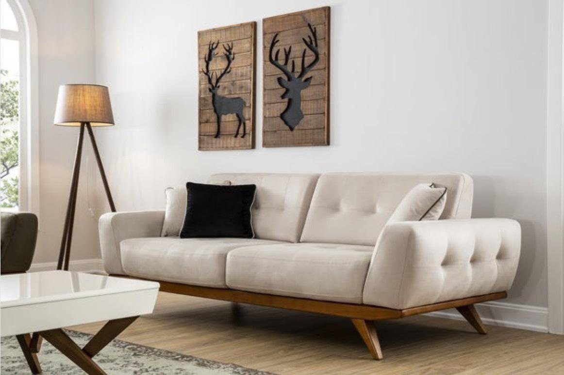 Holz Luxus Sitz Beige Polster Sofa 2-Sitzer Leder JVmoebel Moderne Design 2 Wohnzimmer