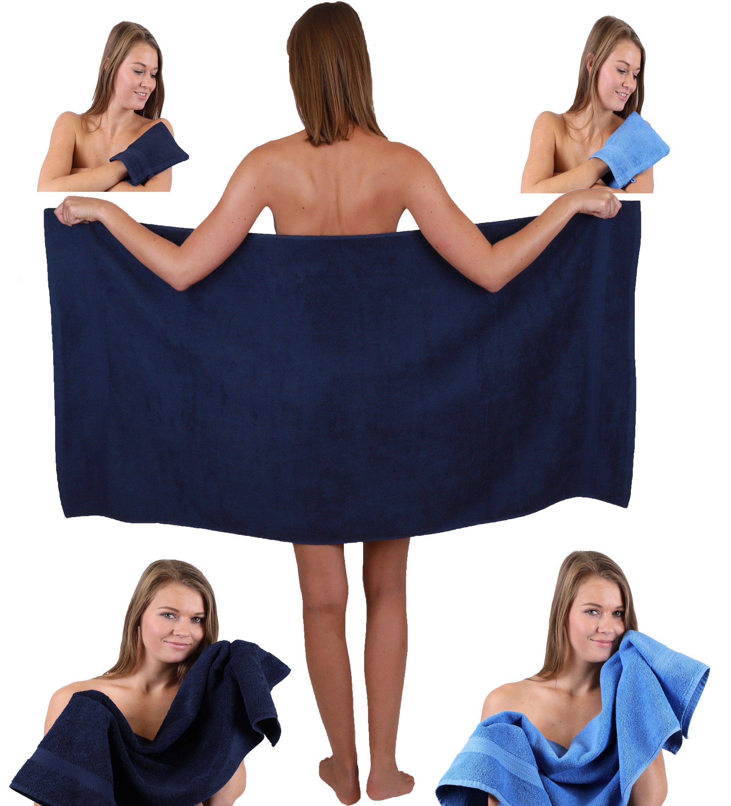 5 2 Handtuch 100% dunkelblau-hellblau Set Baumwolle Duschtuch Baumwolle Single Handtuch TLG. 2 100% Waschhandschuhe, 1 Handtücher Betz Pack Set