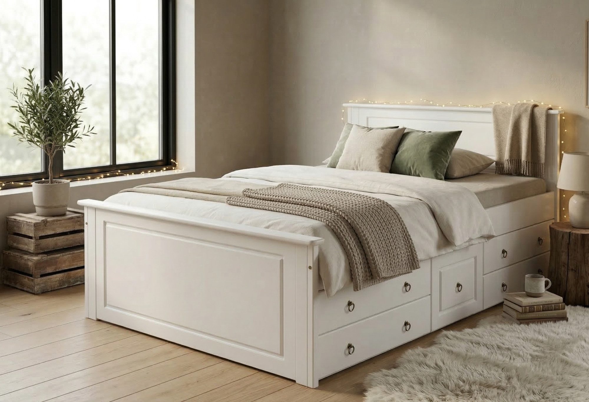 OTTO home Massivholzbett Hugo, FSC® zertifiziert, Landhausstil, zeitlos und edel (auch als Super Sparset inklusive Schubkästen), Stauraumbett, extra belastbar, Made in EU, viele Breiten