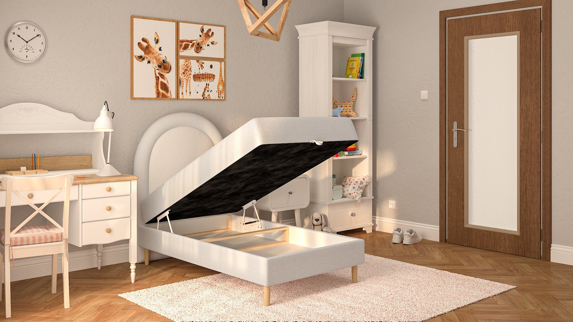 Baloo_2073 einer mit Bettzeugbehälter), (mit automatischeröffnungshilfe Bettkasten Einzelbett mit mit Badi vorne Boxspringbett von zu öffnenden Siblo inkl. Bettkasten Boxspringbett Bonnell-Matratze,