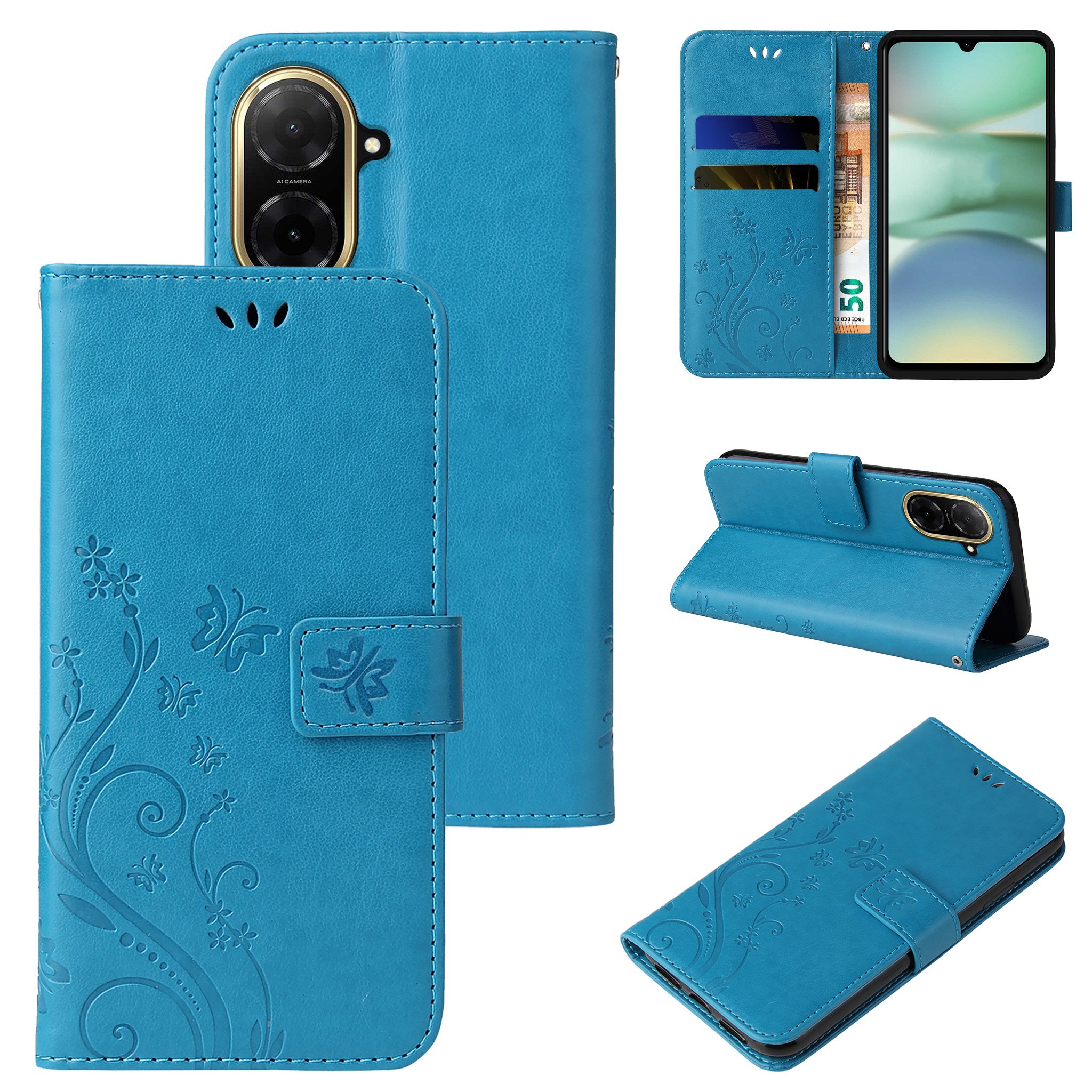Tec-Expert Handyhülle Cover Tasche Hülle für Xiaomi Redmi A5 6.88 Zoll, 6.88", Klapphülle Case mit Kartenfach Fliphülle aufstellbar, Motiv Blumen