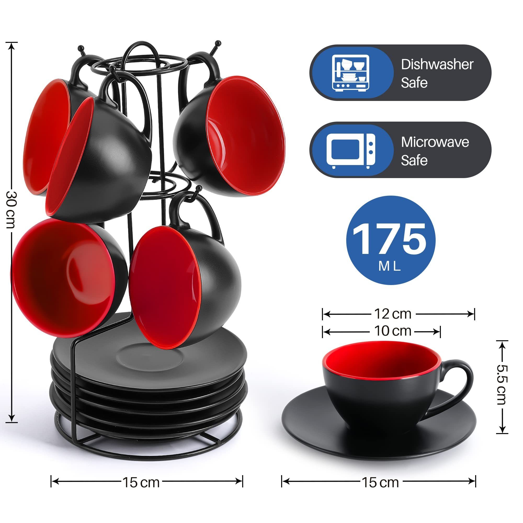 MiaMio Cappuccinotasse 6 x 175ml Cappuccino Tassen / Cappuccinotassen Set Innen Farbig