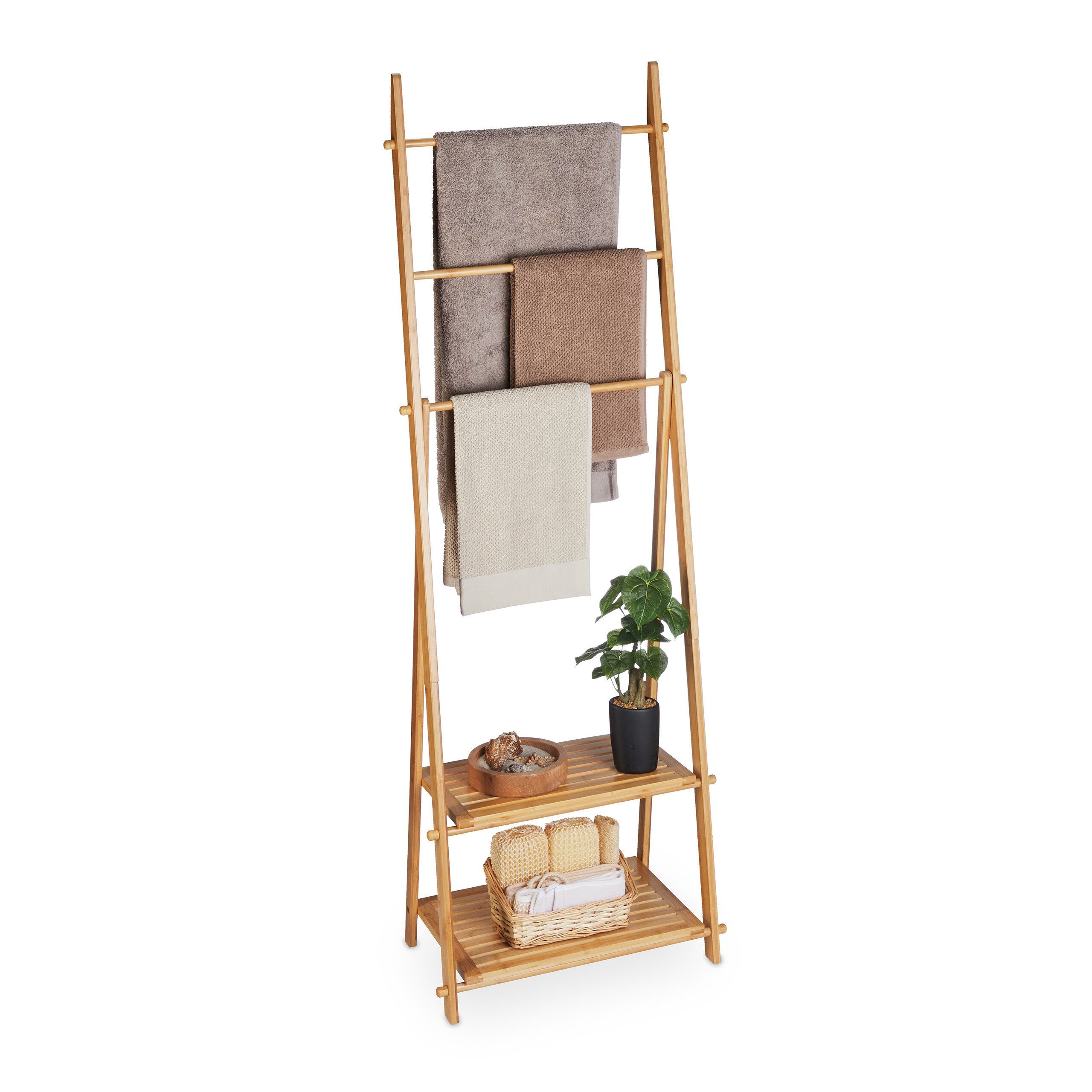 relaxdays Handtuchständer Bambus 3 Stange günstig online kaufen