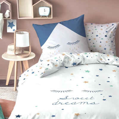 Bettwäsche Sterne Kinderbettwäsche 135x200 + 80x80 cm, 100 % Baumwolle, MTOnlinehandel, Renforcé, 2 teilig, Sterne, süße Träume Bettwäsche für Kinder und Erwachsene