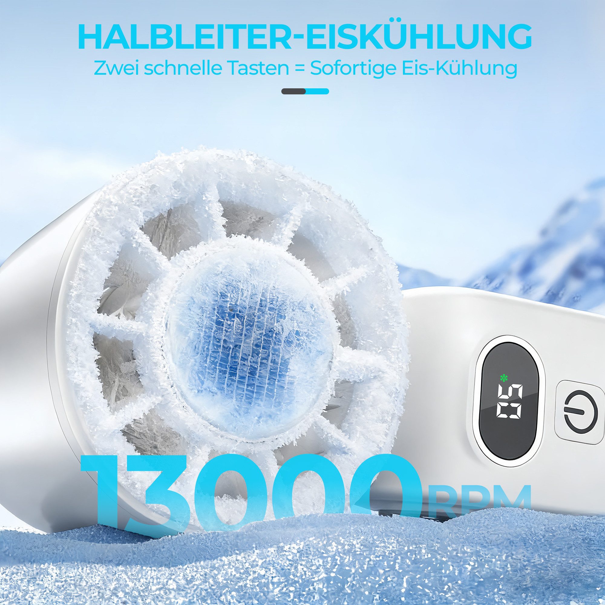Rhein Beleuchtung Handventilator Handventilator Akku aufladbar, Mini Ventilator klein mit Turbo&Kühlung, 5 Windstufen, 13.000 U/min, bürstenloser Motor