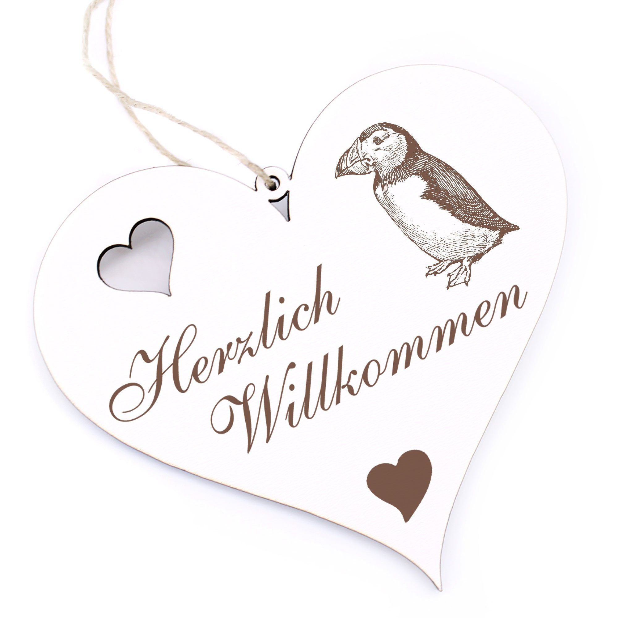 Dekolando Hängedekoration Herzlich Willkommen - Puffin Papageitaucher - 13x12cm