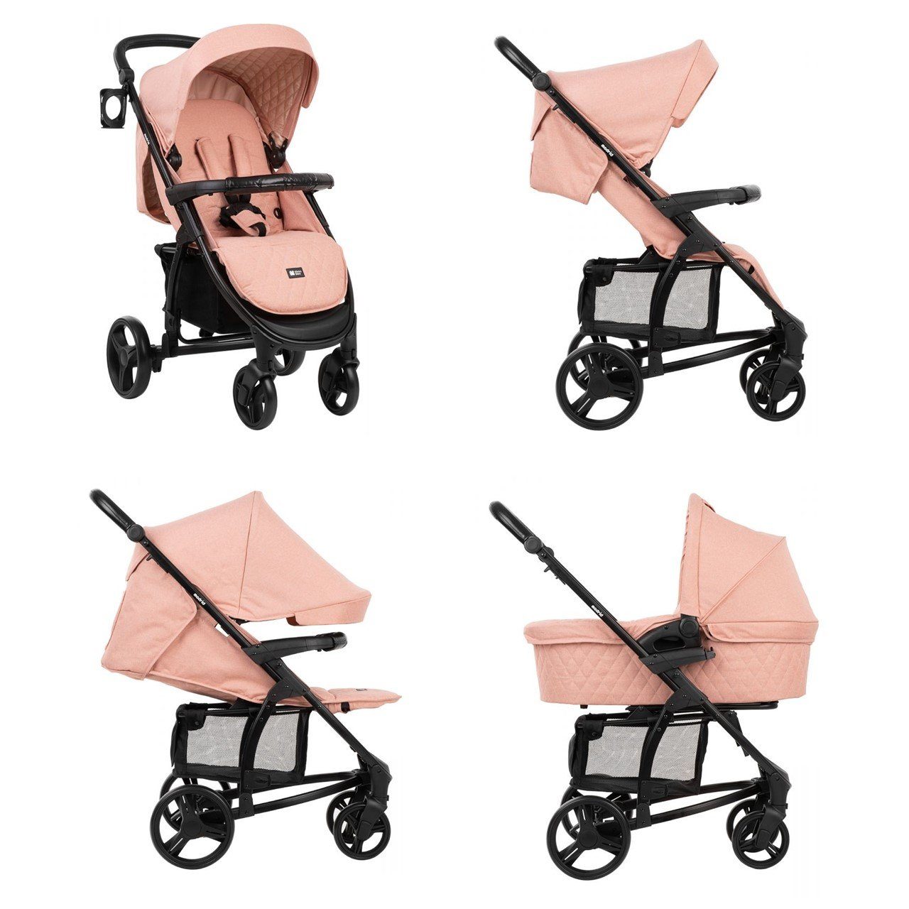 Kombi-Kinderwagen Tasche Babyschale, Babywanne, 3 rosa Madrid Kombikinderwagen Kikkaboo in 1, faltbar,