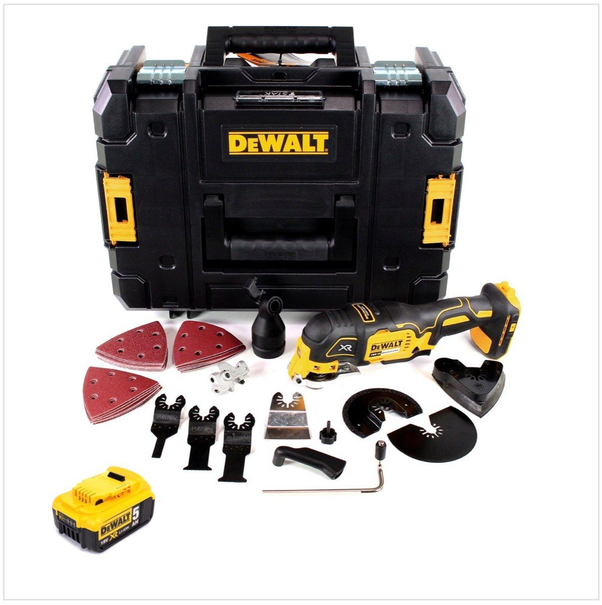 DeWalt Akku-Multifunktionswerkzeug DCS 355 NT Akku Oszillierer 18V Brushless + 1x Akku 5,0Ah + TSTAK + 3