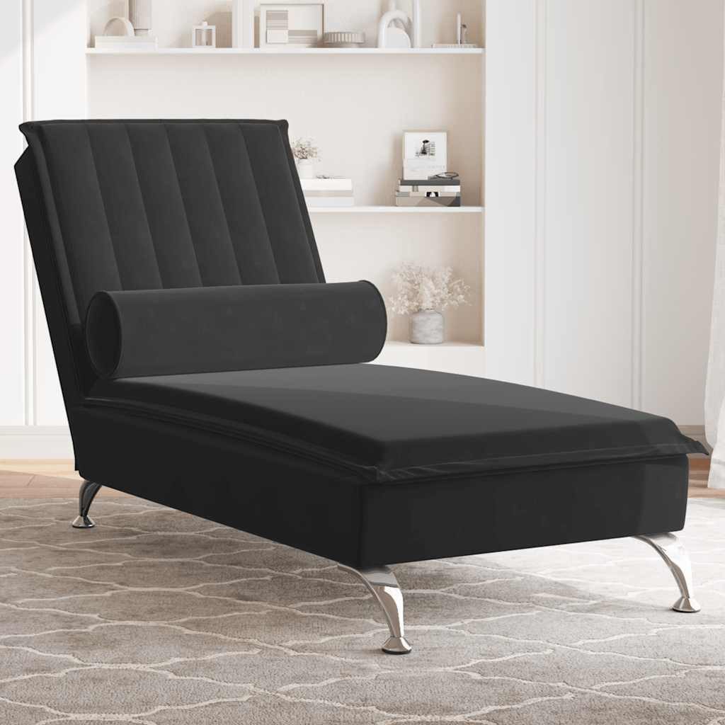 vidaXL Chaiselongue, Massage-Chaiselongue mit Nackenrolle Schwarz Samt