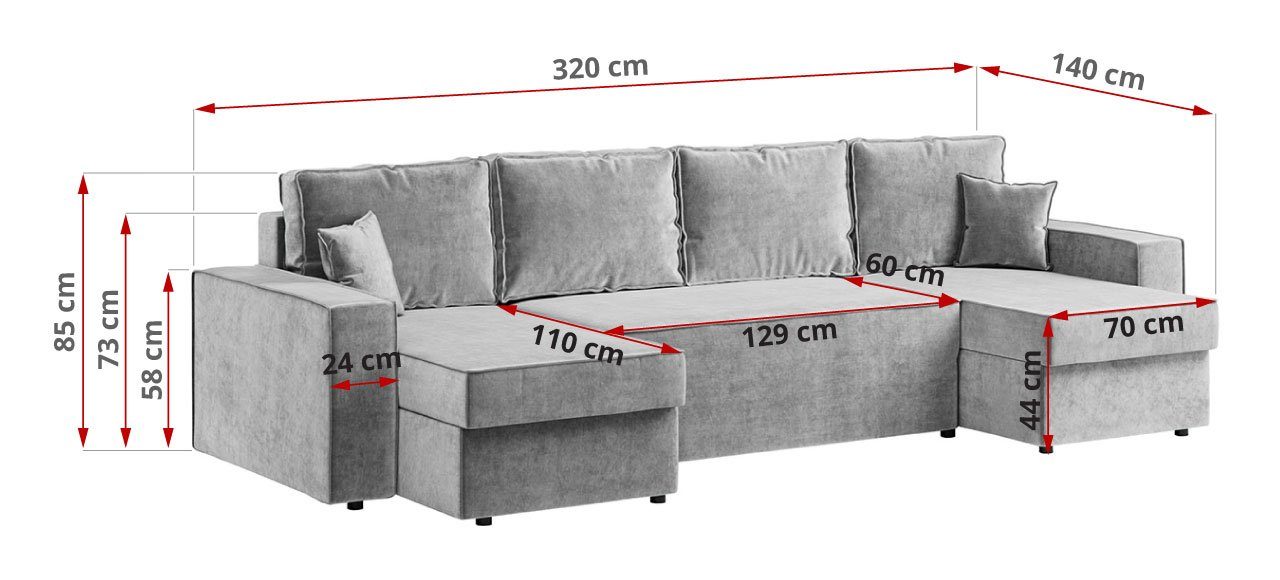 MKS MÖBEL Ecksofa DENVER U, Polstersofa - Bettsofa, U - Schlaffunktion mit Form Couch