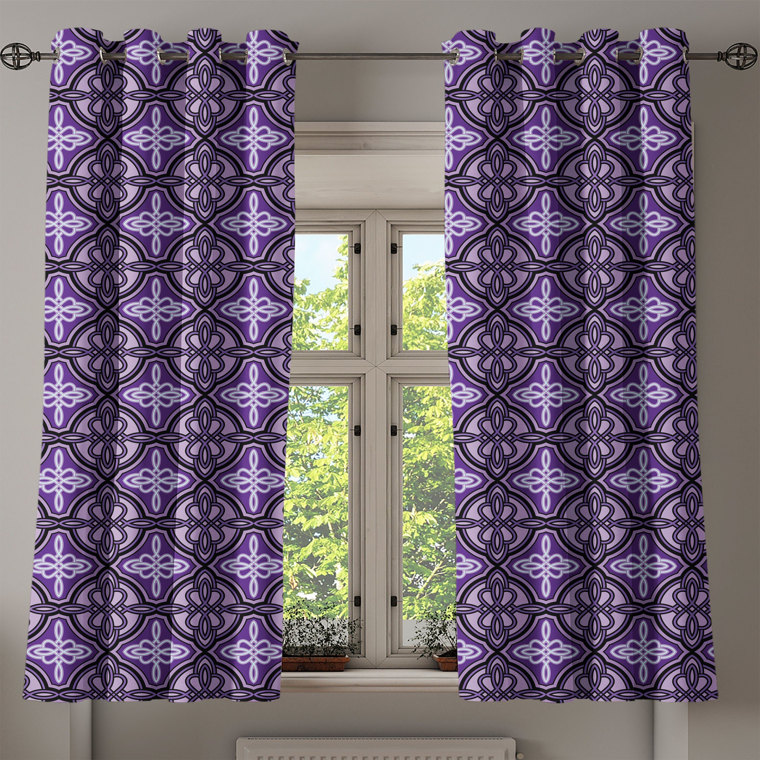 Dekorative Lila 2-Panel-Fenstervorhänge Knoten-Kunst Gardine Wohnzimmer, Abakuhaus, Schlafzimmer Keltische für