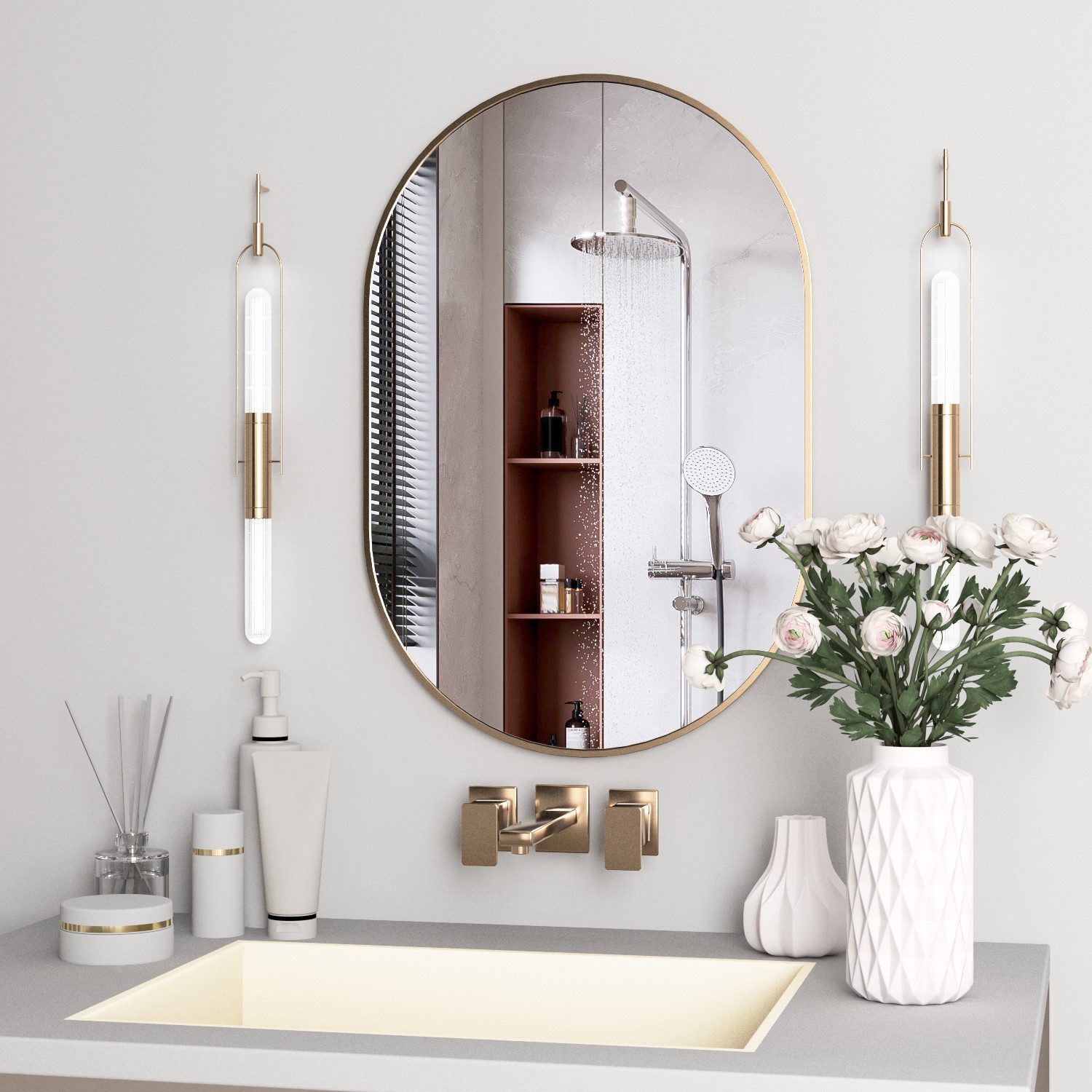 CASSILANDO Badspiegel Ovaler Wandspiegel, Badezimmerspiegel, 75 * 50cm Aluminium (Packung, Bad Speigel), Aluminium Alloy Rahmen – Bild 2 von 5